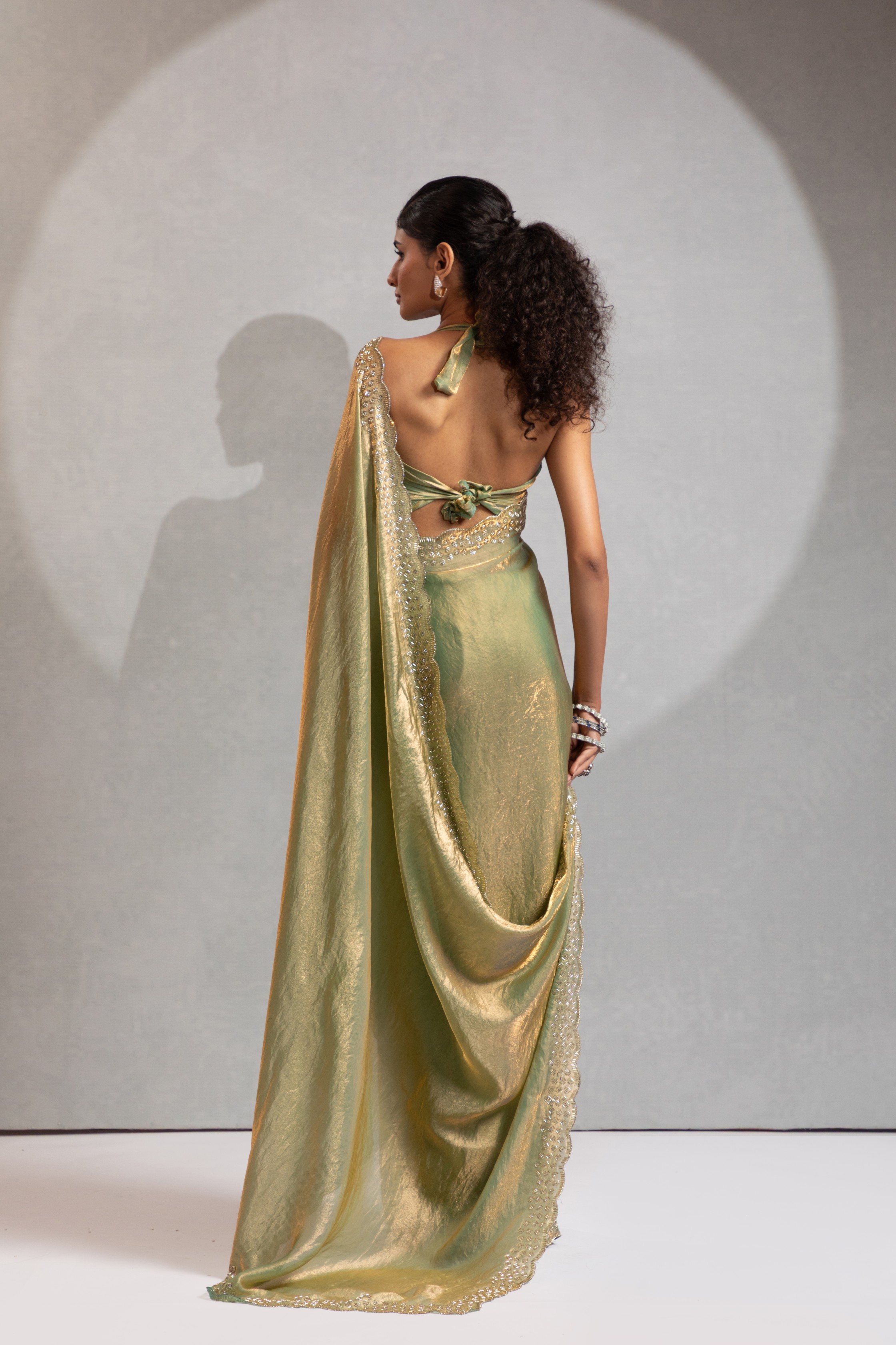 Pista Fendy Silk Two Tone Zircon Work Festive Saree — alternate view