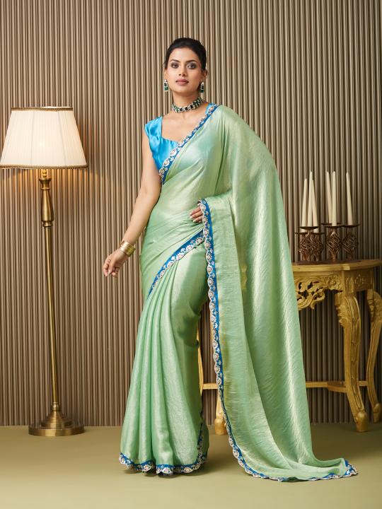 Pista Firozi Chiffon Saree