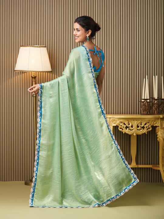 Pista Firozi Chiffon Saree — alternate view