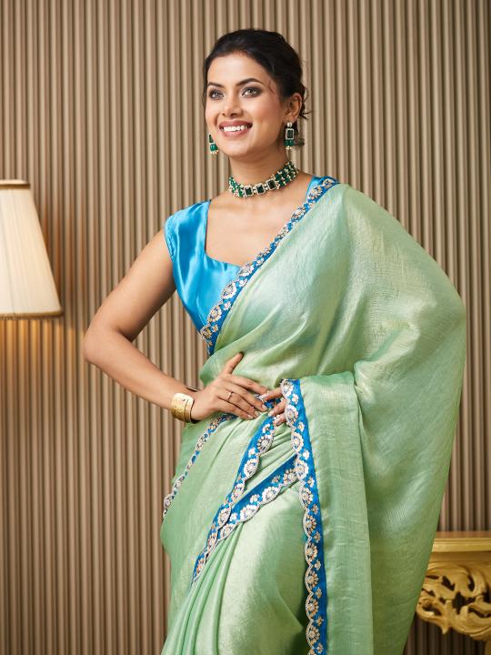 Pista Firozi Chiffon Saree