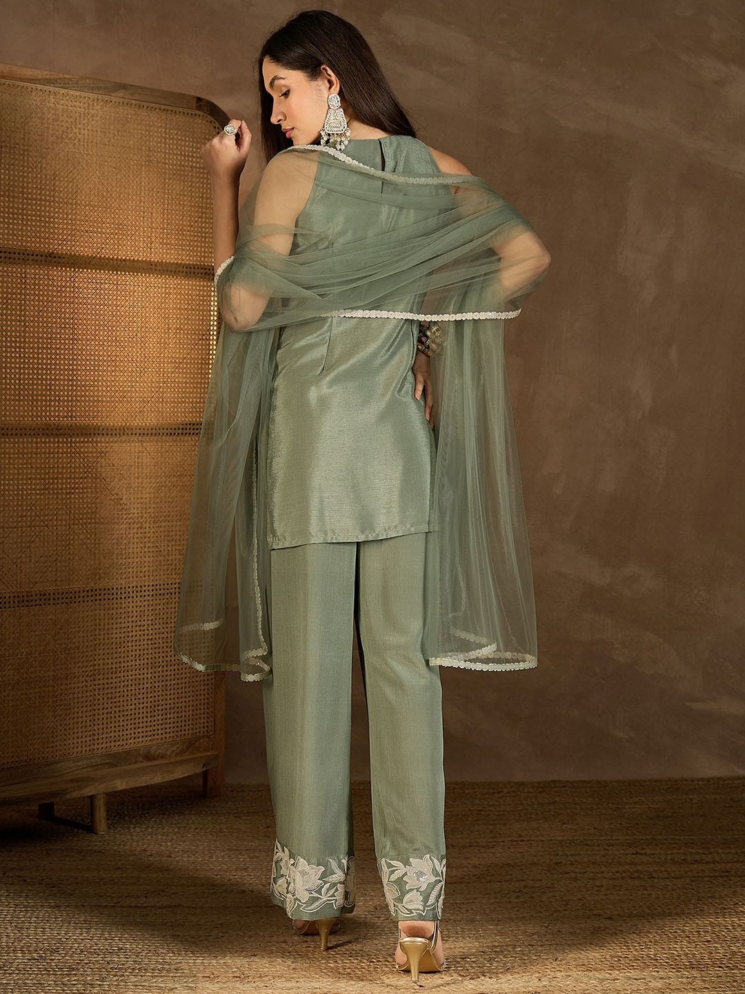 Pista Floral Designer Embroidery Chinon Palazzo Suit — alternate view