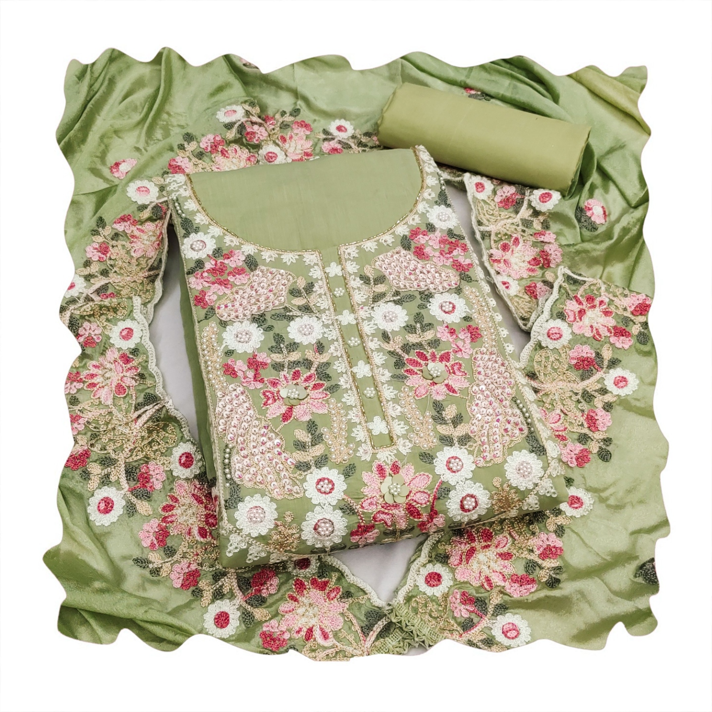 Pista Floral Embroidered Cotton Straight Suit — alternate view