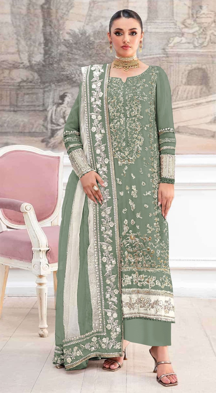 Pista Floral Embroidered Crunchy Silk Salwar Suit