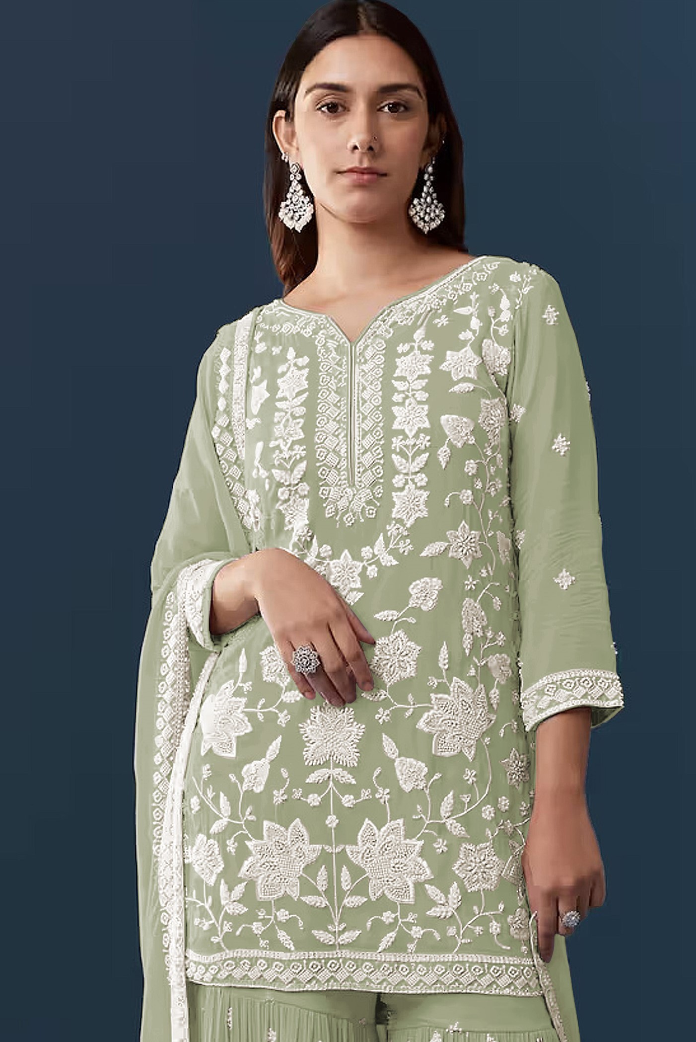 Pista Floral Embroidery Georgette Sharara Suit — alternate view