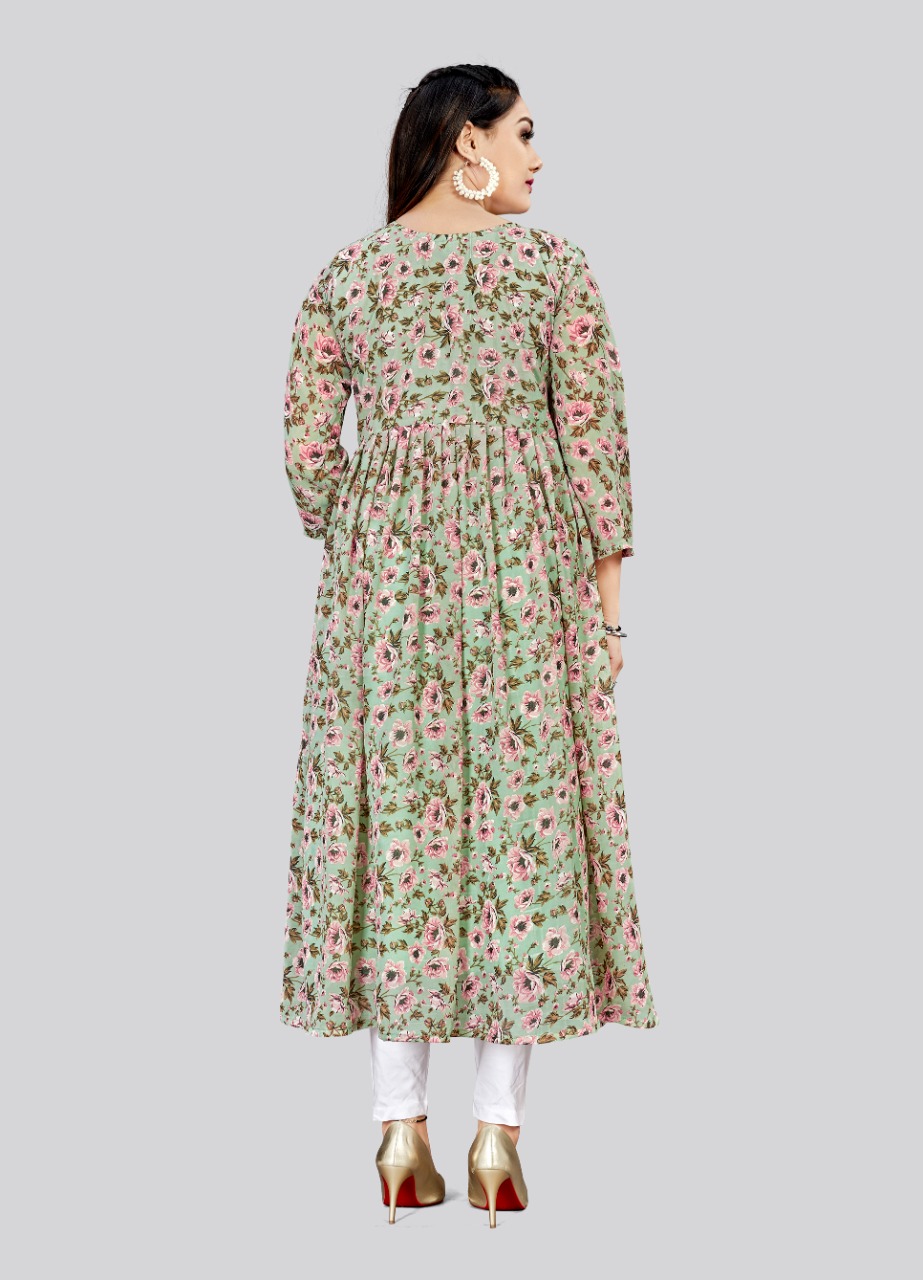 Pista Floral Printed Georgette Flared Anarkali Kurti — alternate view