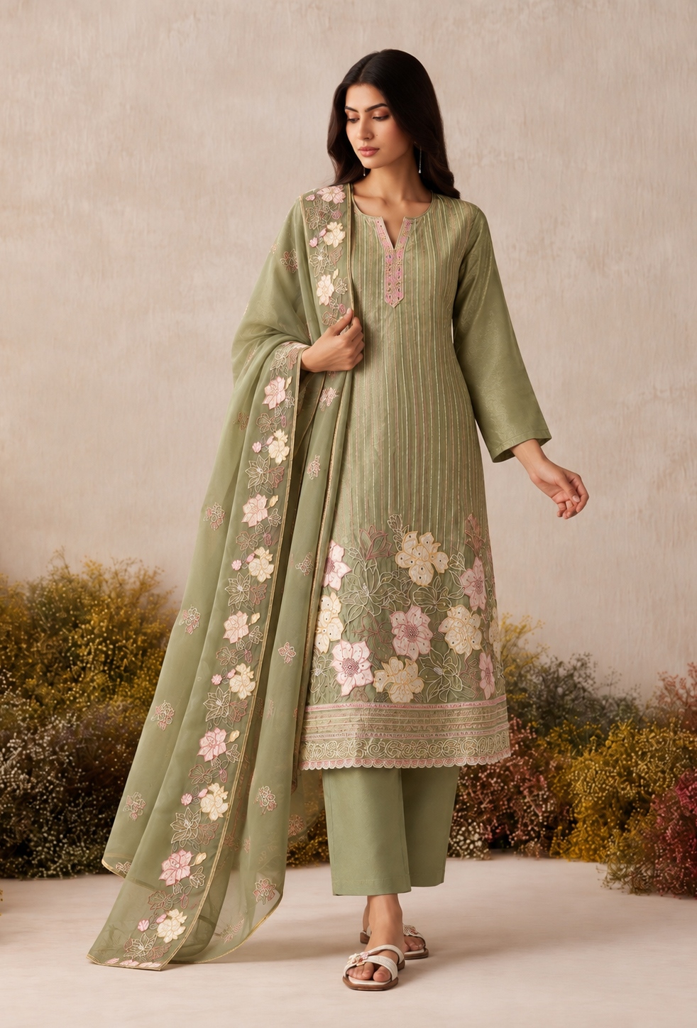 Pista Floral Sequins Shimmer Silk Salwar Suit — alternate view