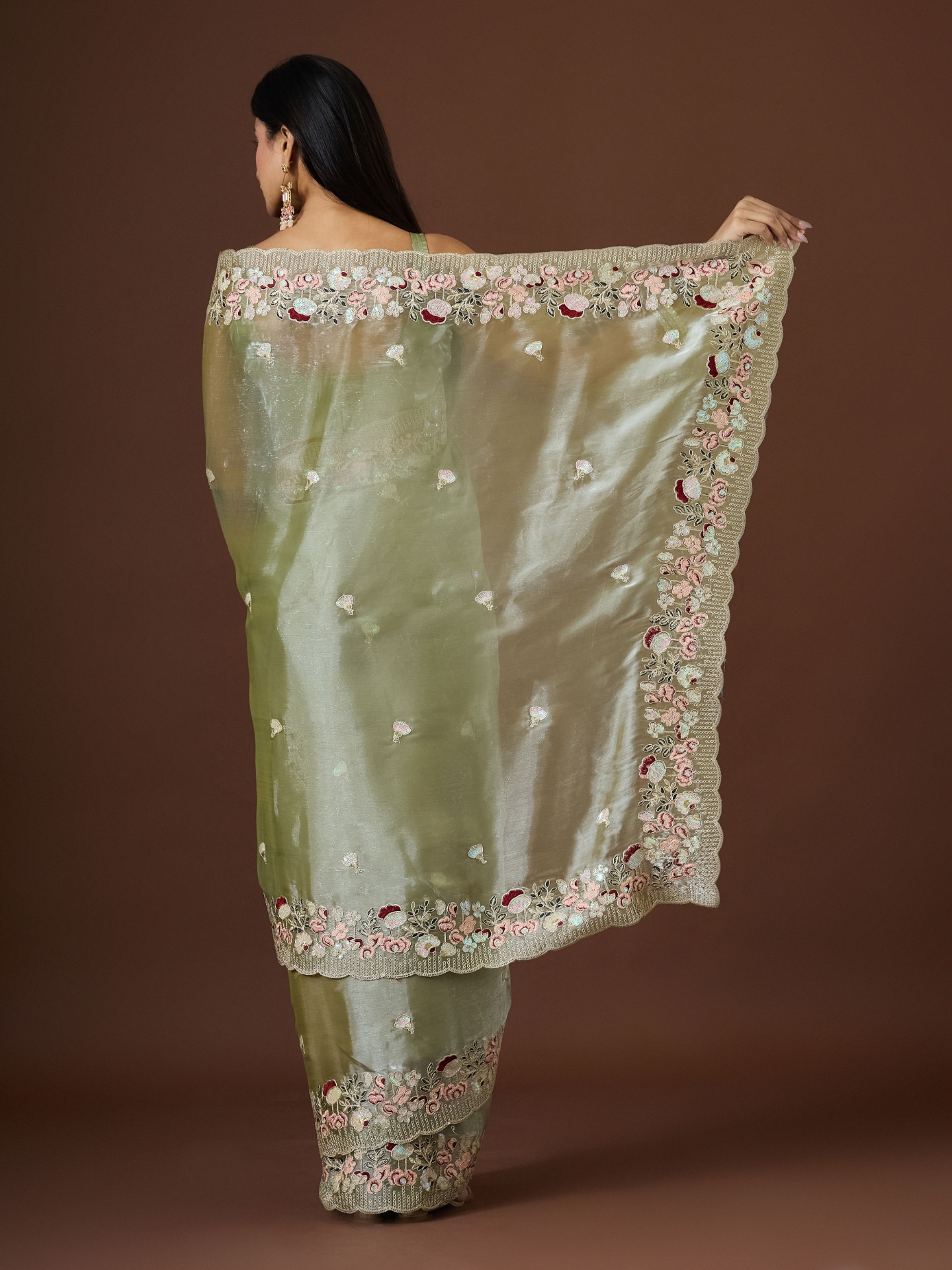 Pista Floral Thread Embroidery Jimmy Choo Saree — alternate view