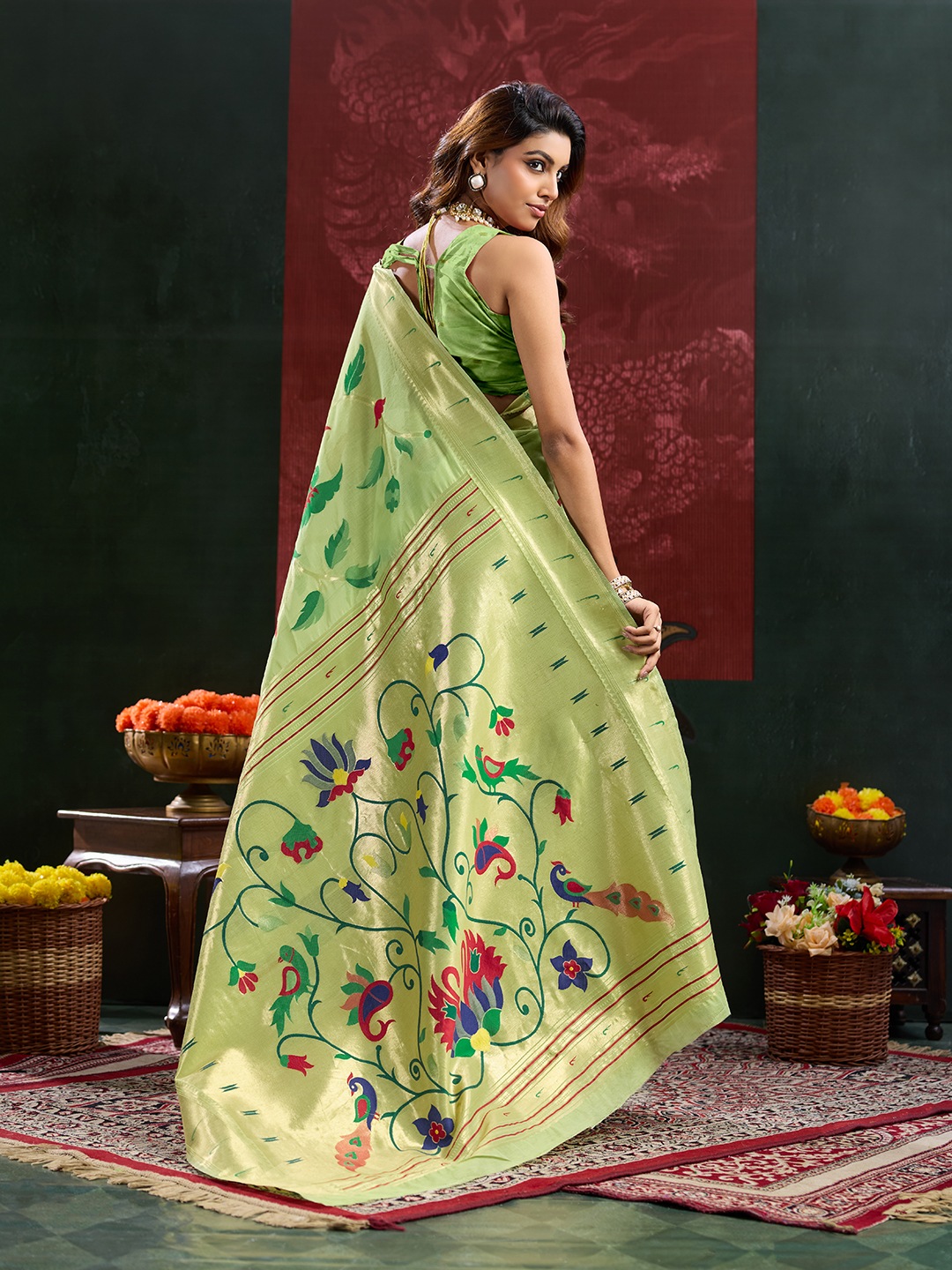 Pista Floral Woven Cotton Silk Saree — alternate view