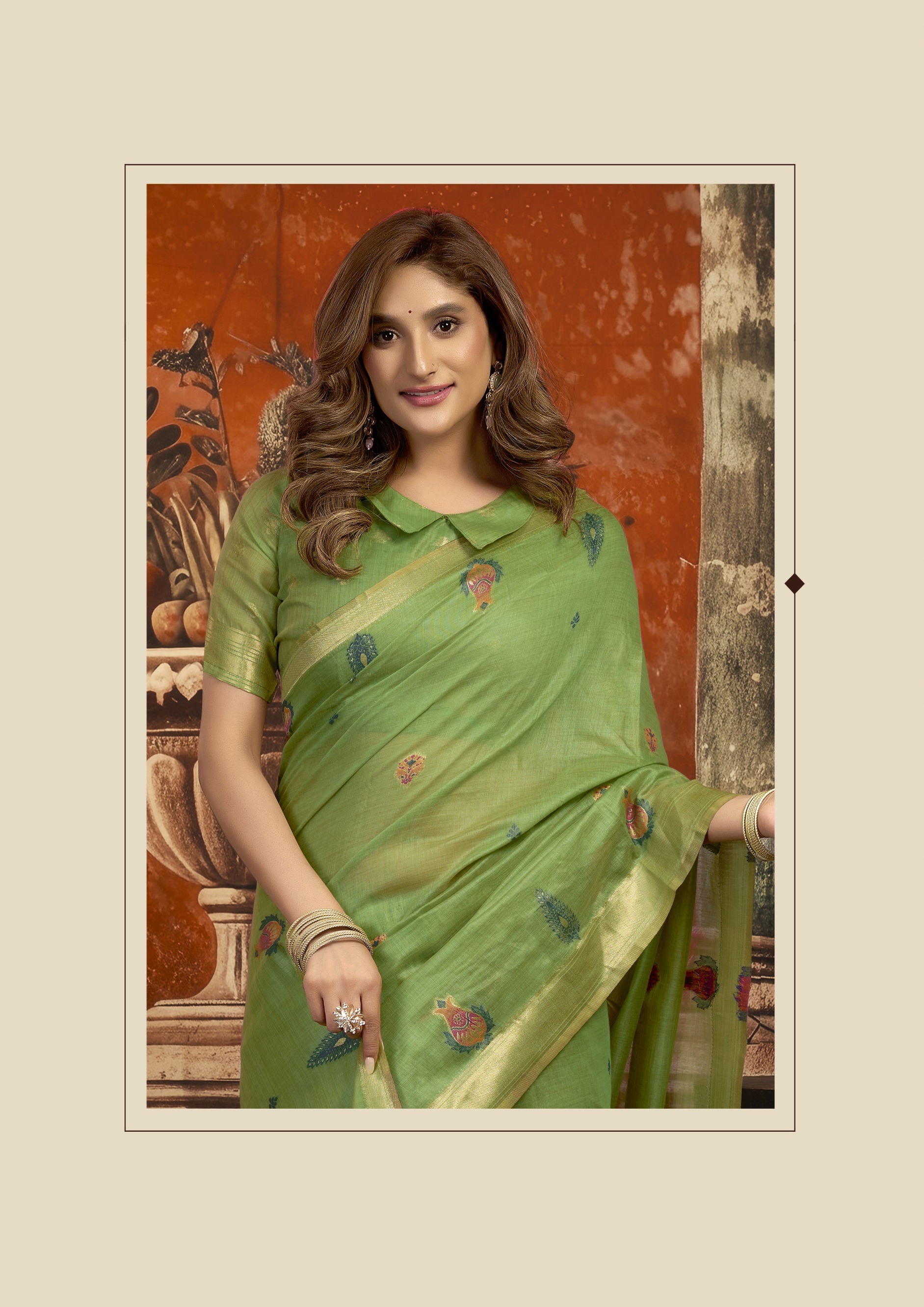 Pista Floral Woven Puri Cotton Saree — alternate view