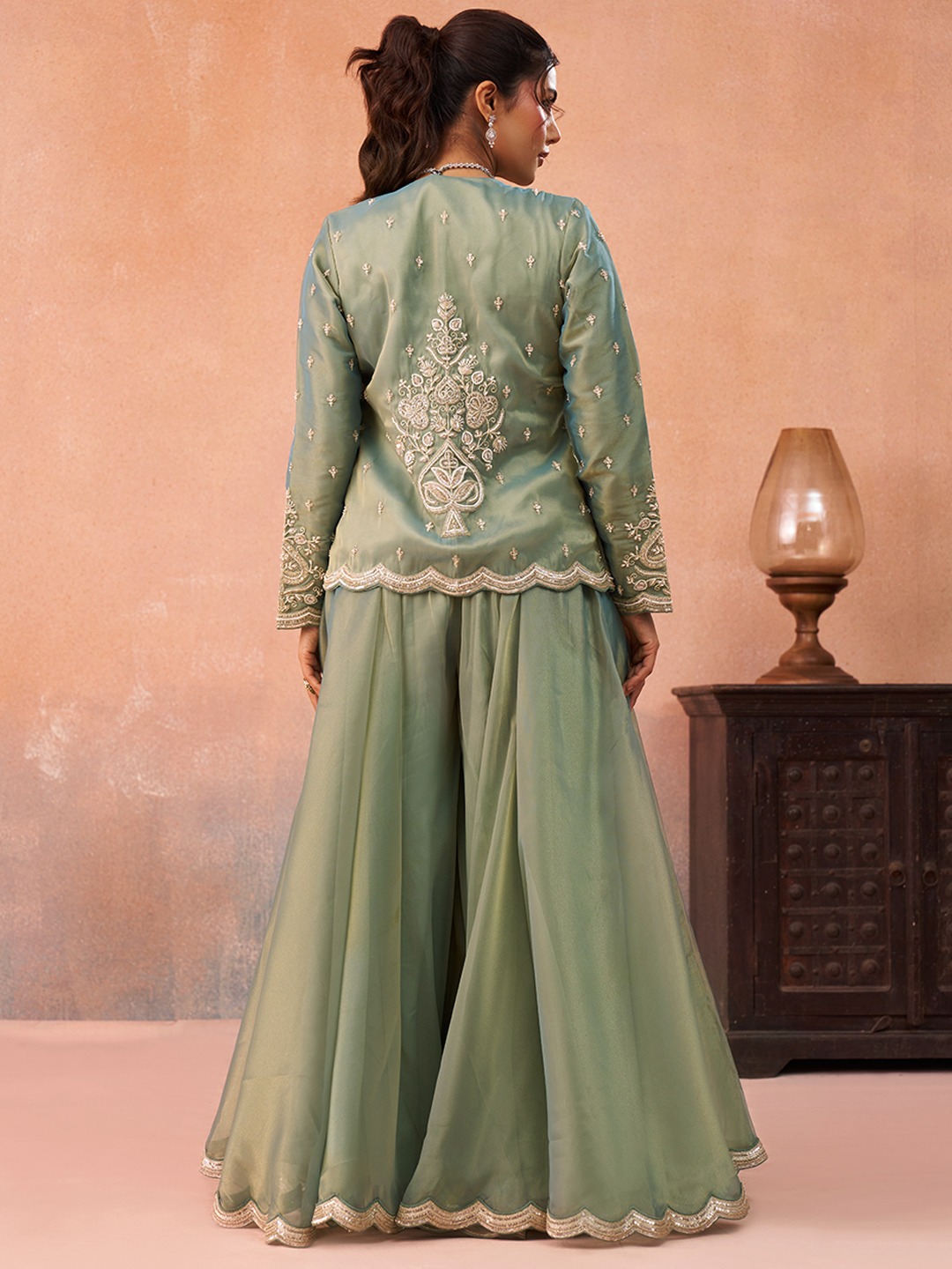 Pista Fresh Layered Embroidered Tissue Indo Western Set — alternate view