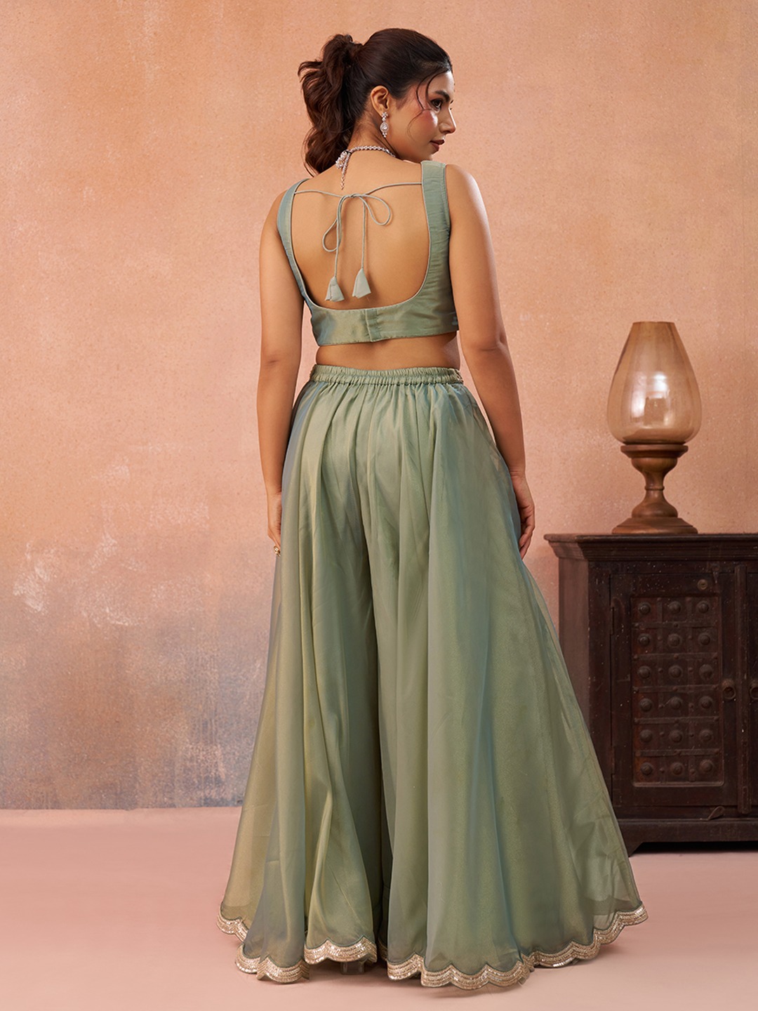 Pista Fresh Layered Embroidered Tissue Indo Western Set