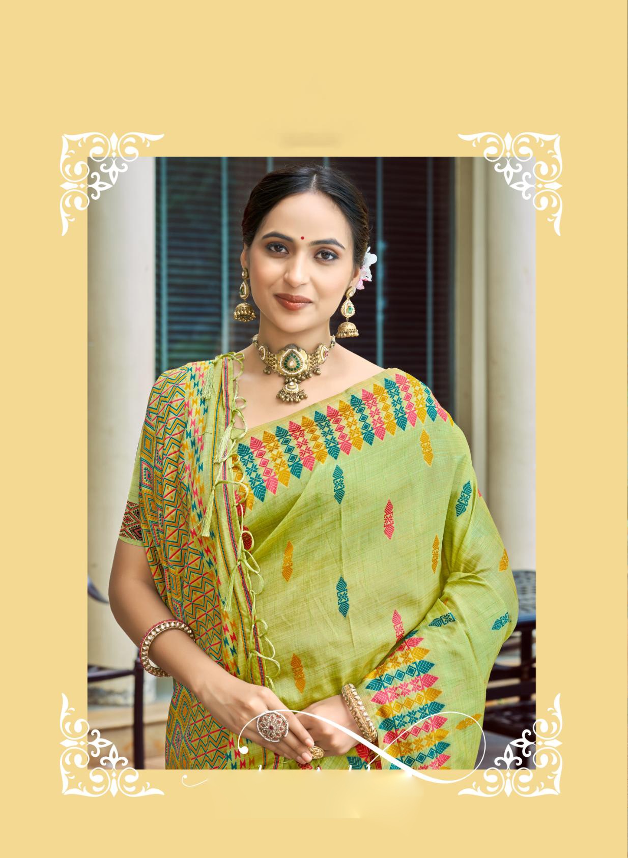 Pista Geometric Woven Designer Assam Silk Saree