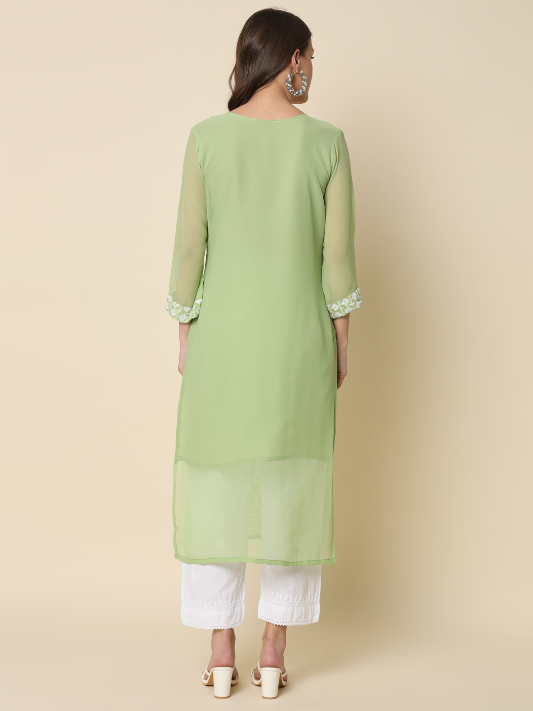 Pista Georgette Chikankari Embroidered Kurti — alternate view