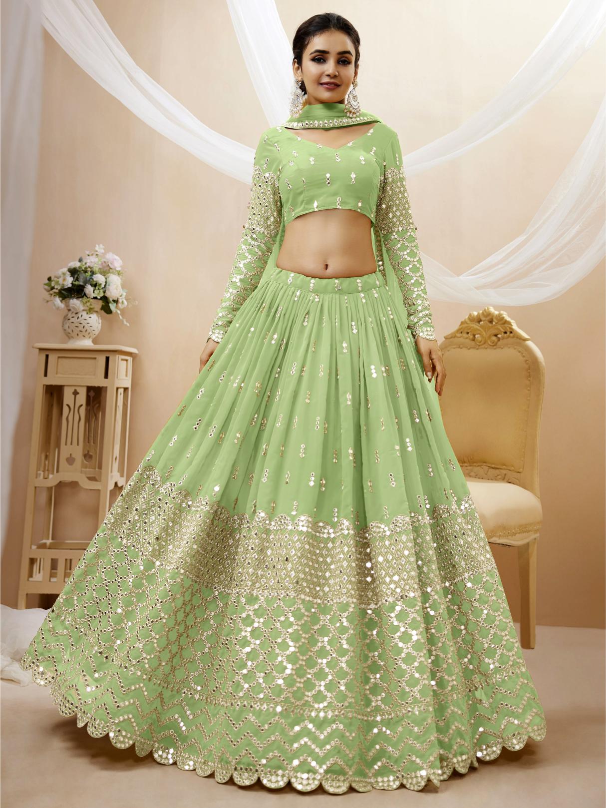 Pista Georgette Lehenga