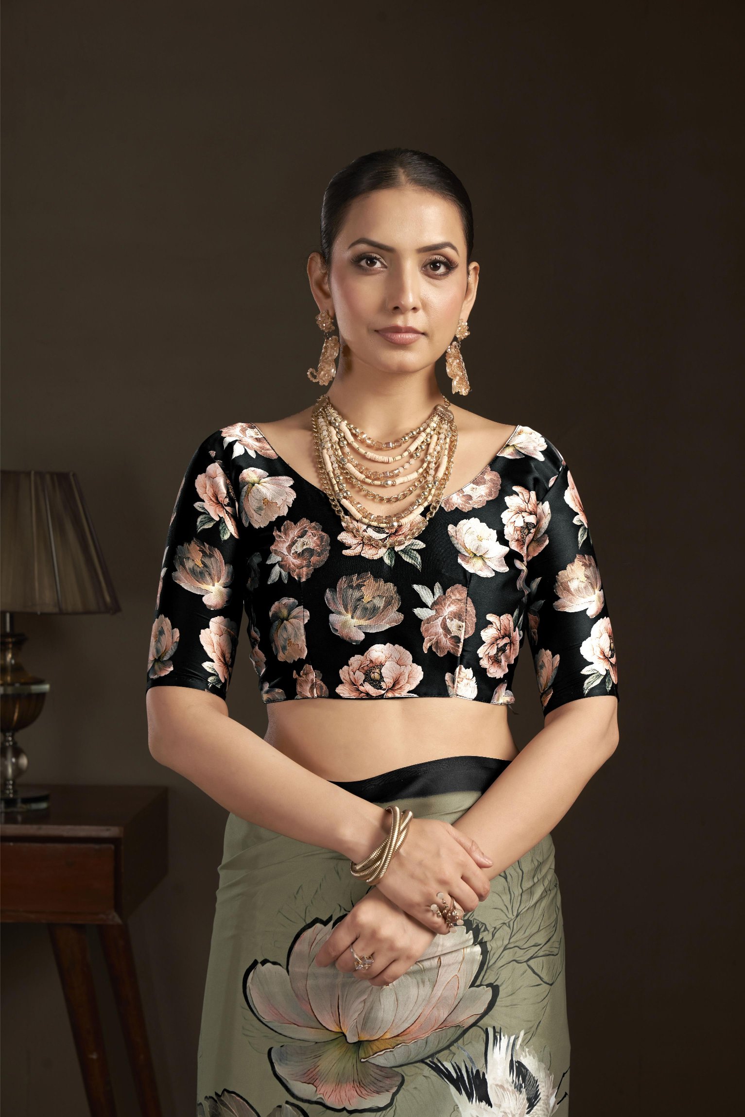 Pista Green Digital Printed Silk Crepe Ready-to-Wear Saree