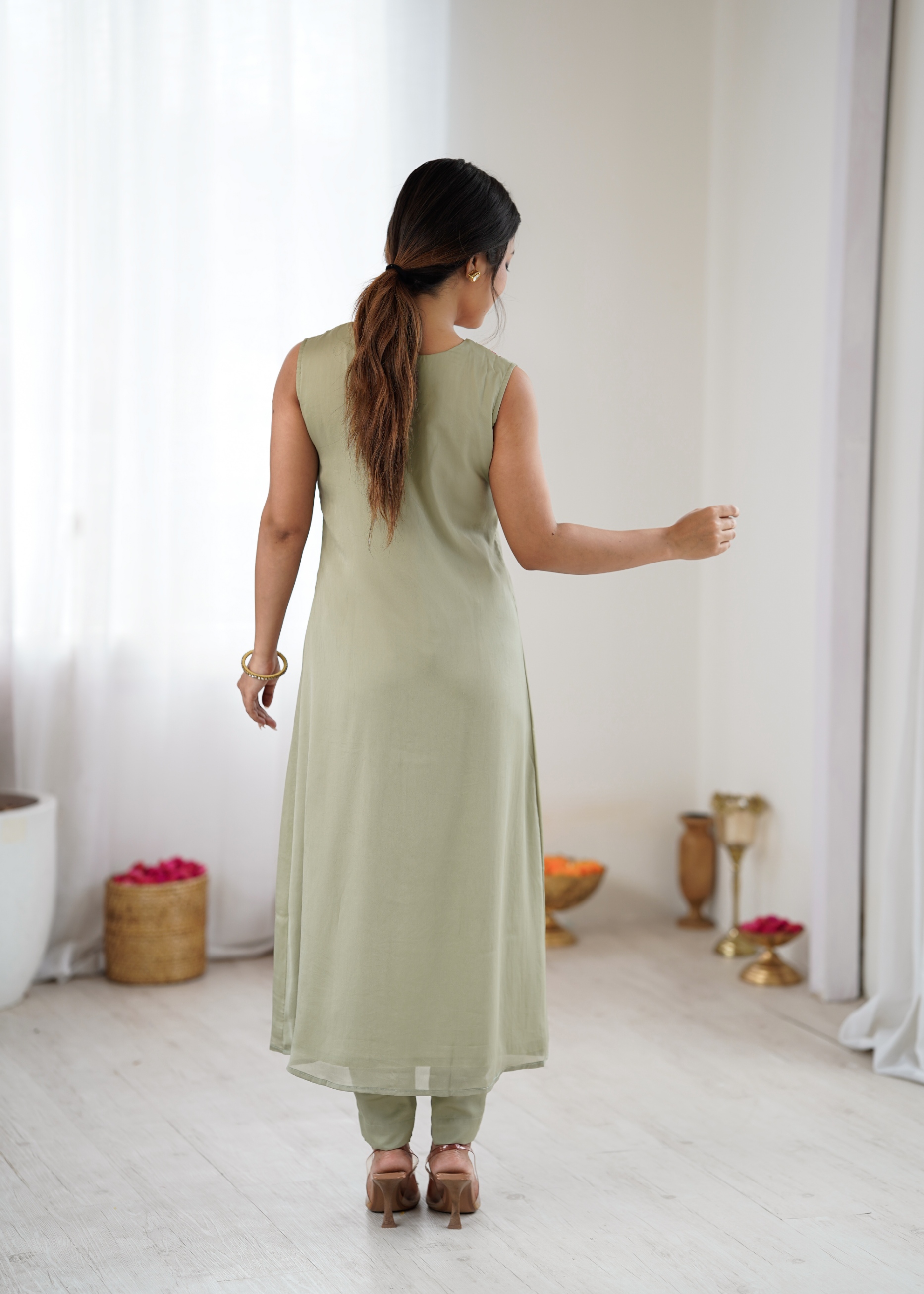 Pista Green Floral Embroidered Straight co-ord-sets — alternate view