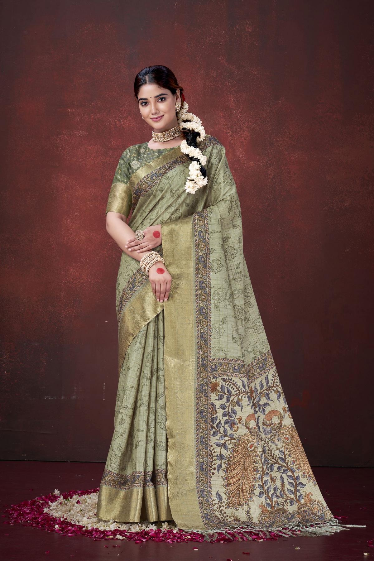 Pista Green Habotai Silk Saree