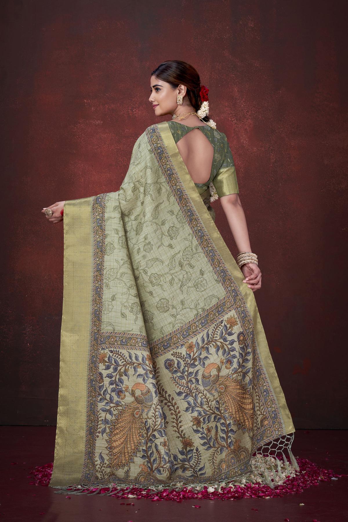 Pista Green Habotai Silk Saree — alternate view