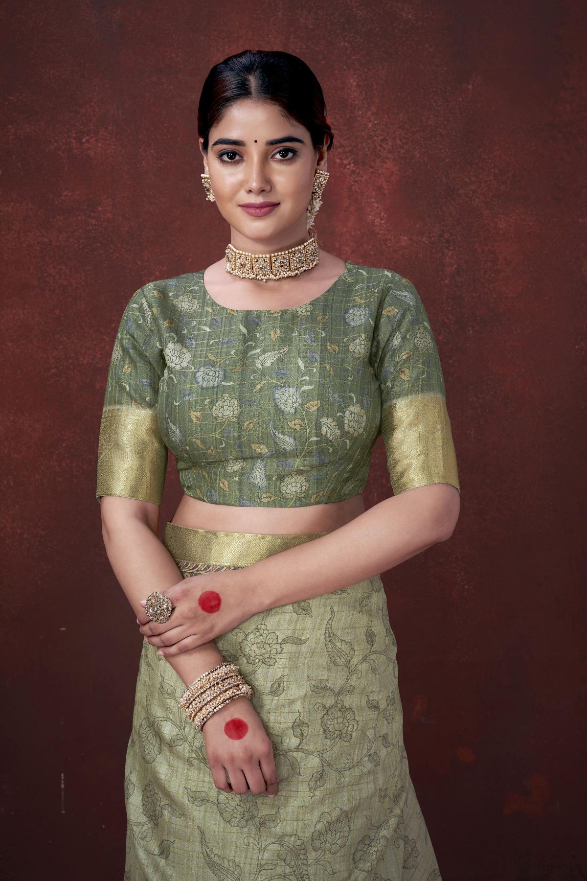 Pista Green Habotai Silk Saree