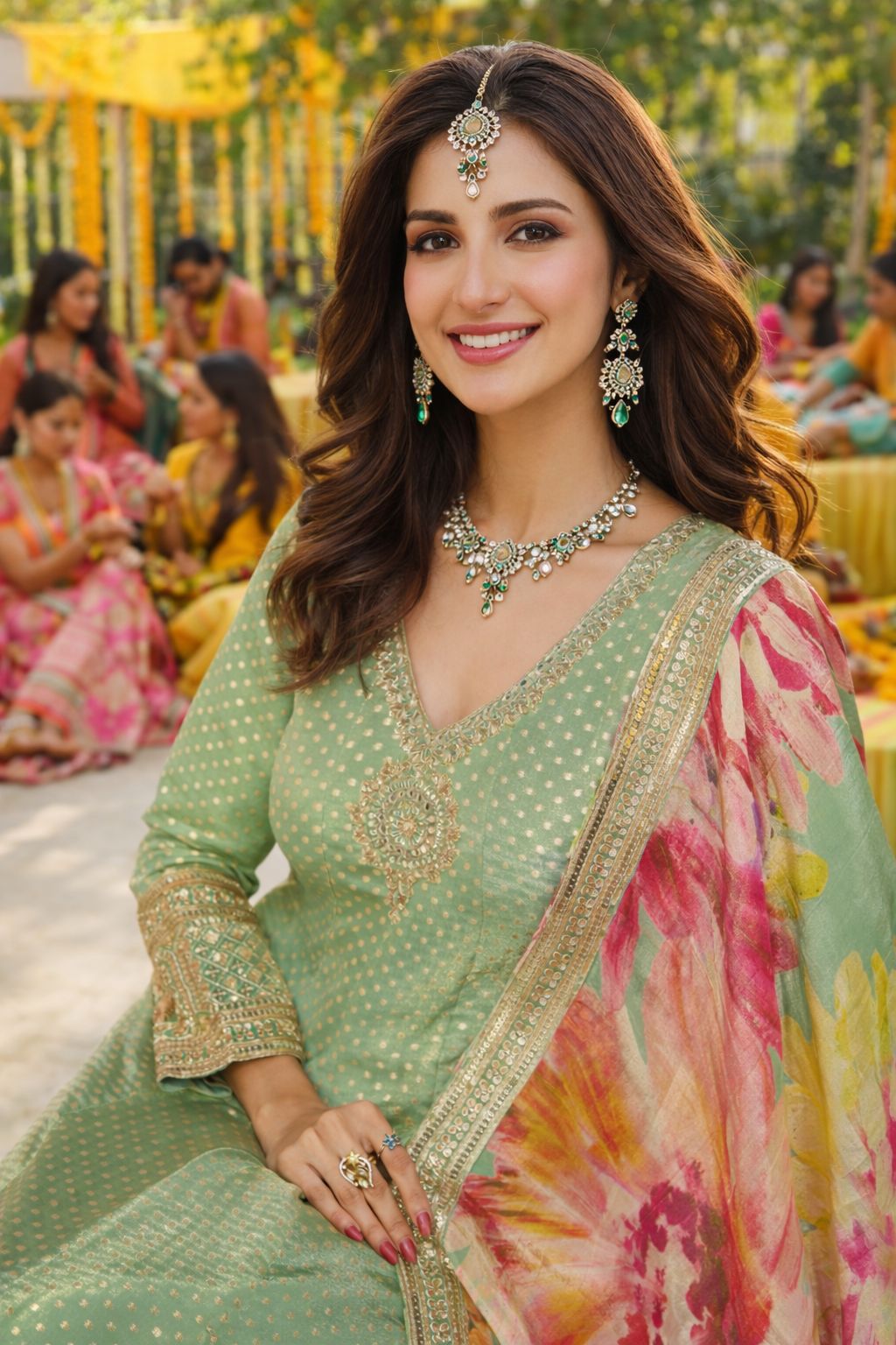 Pista Green Viscose Jacquard Printed Embroidered Anarkali Suit — alternate view