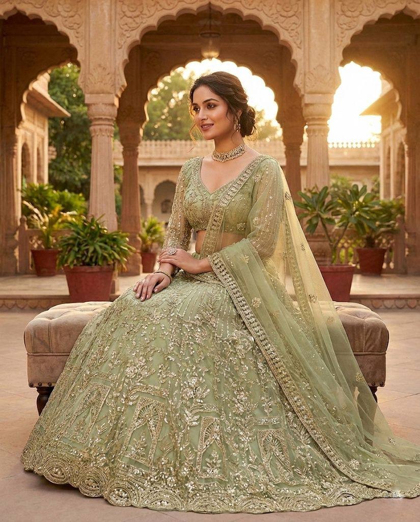 Pista Heritage Motif Sequins Soft Net Lehenga Choli — alternate view
