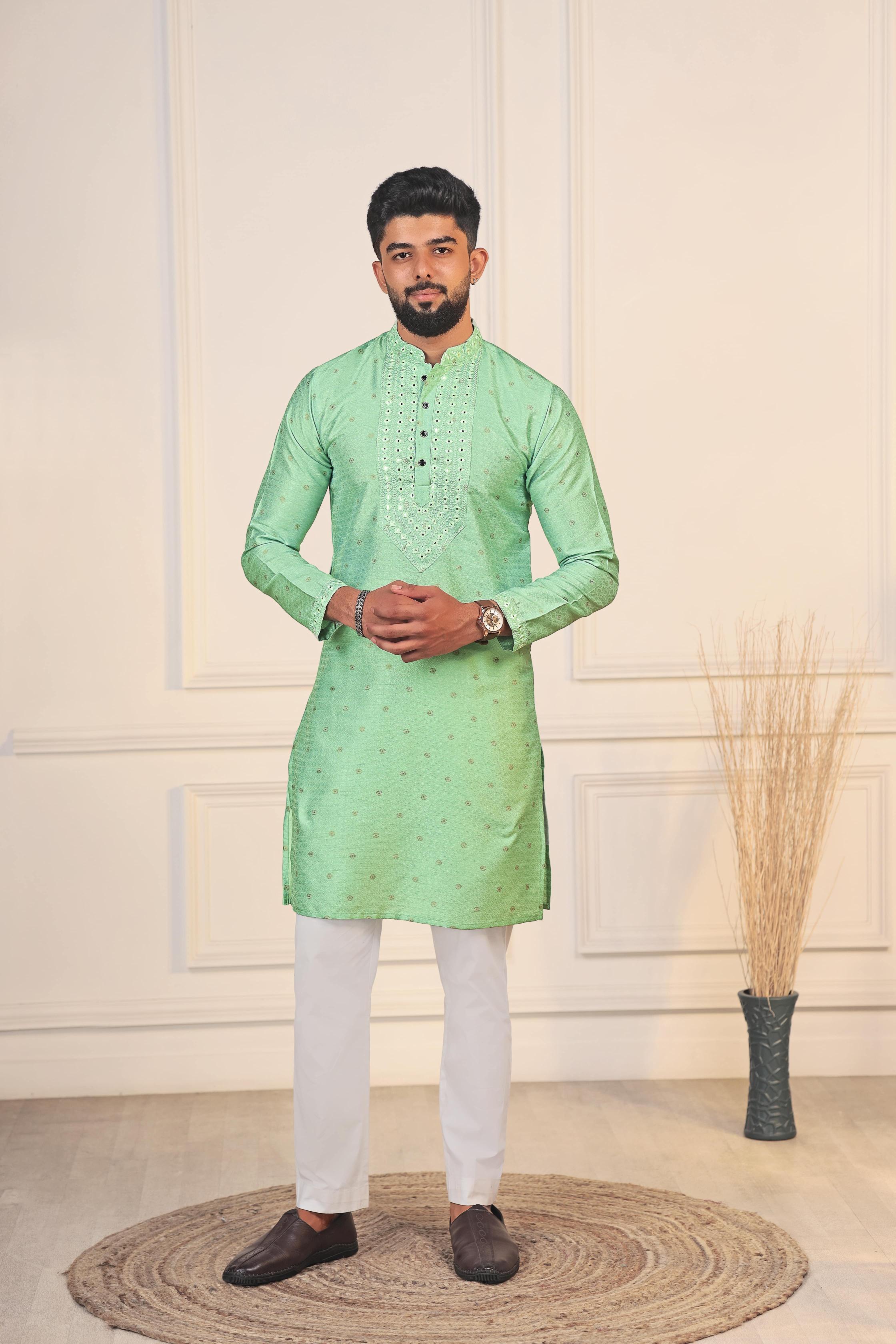 Pista Jacquard Silk Kurta Pyjama