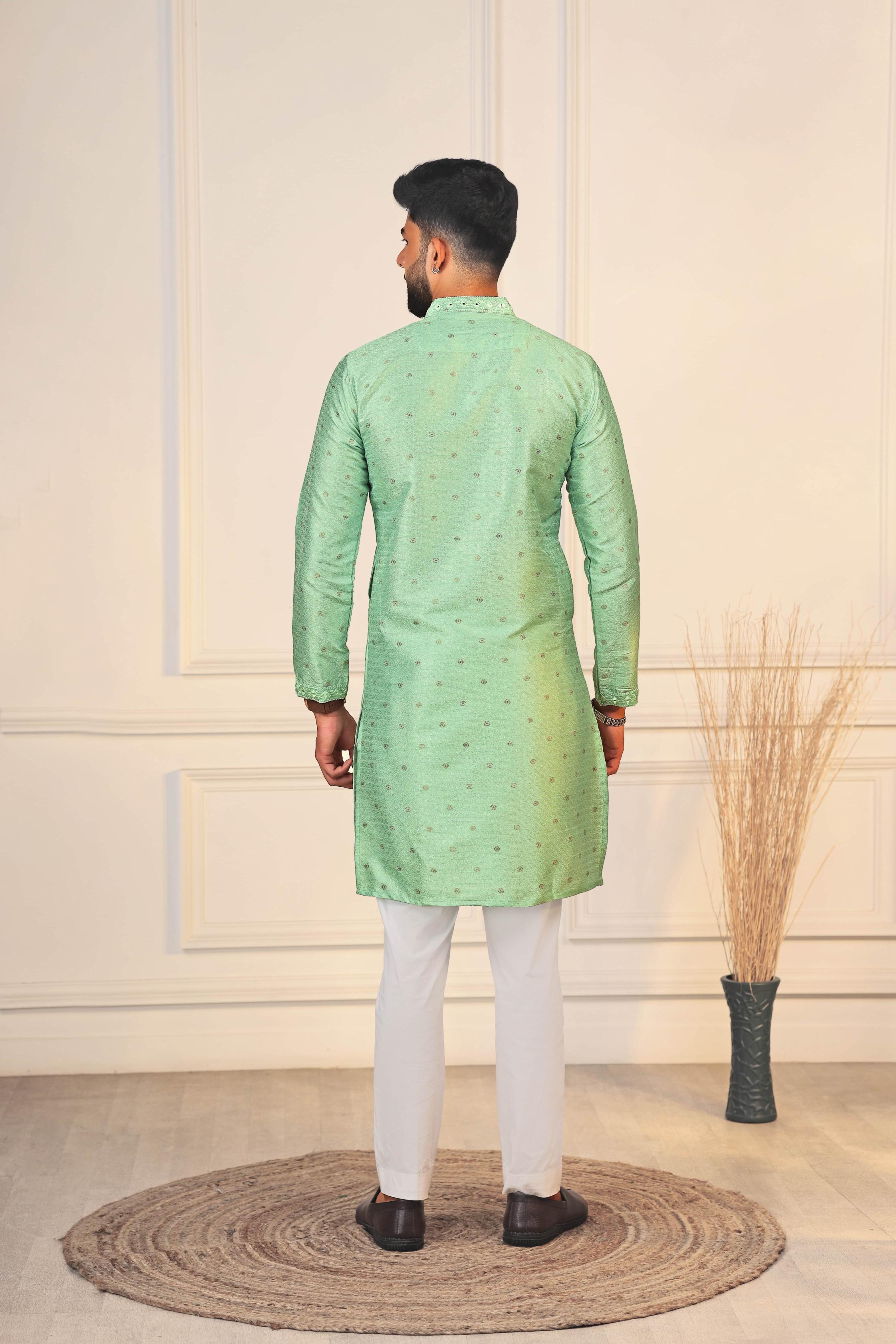 Pista Jacquard Silk Kurta Pyjama — alternate view