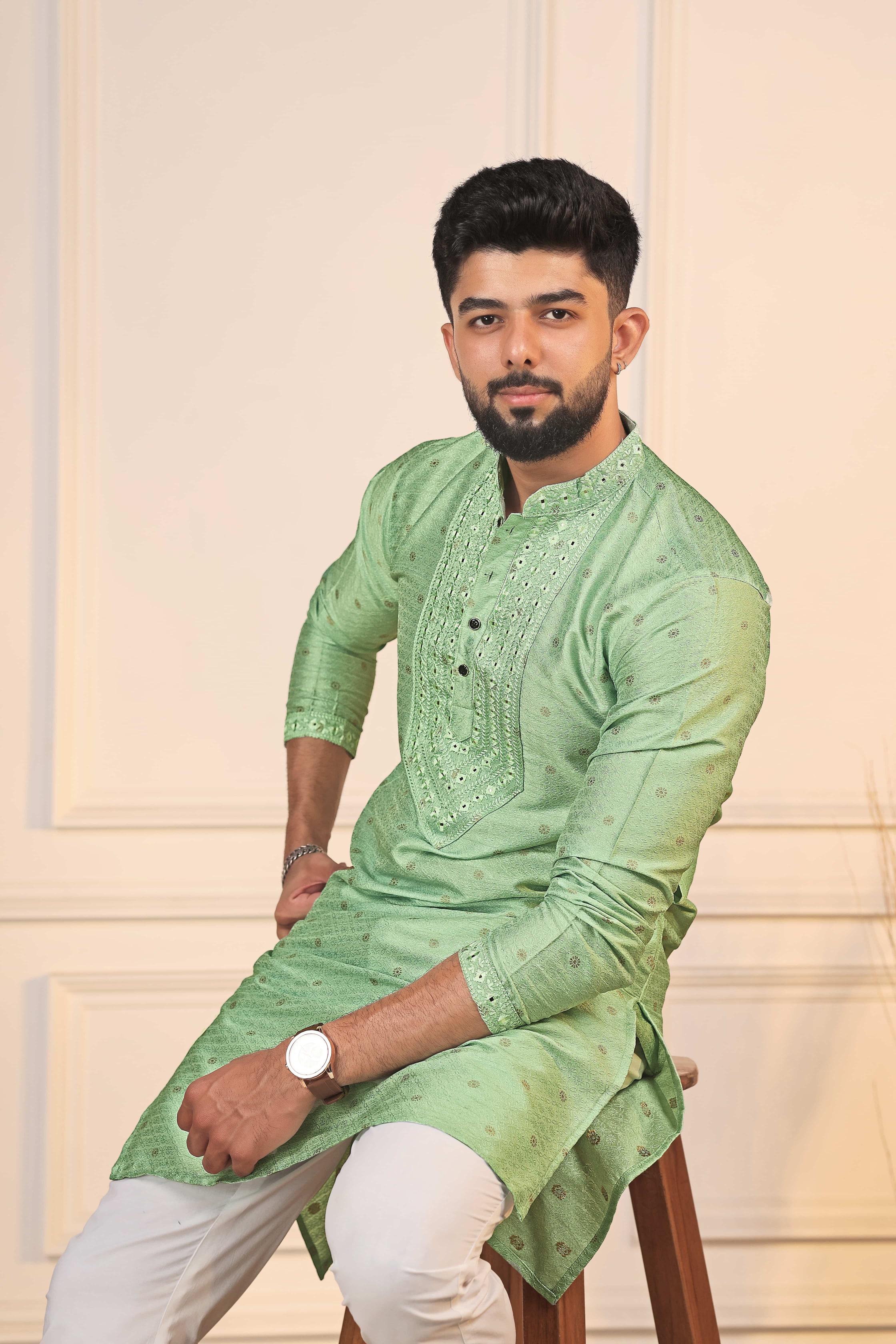 Pista Jacquard Silk Kurta Pyjama