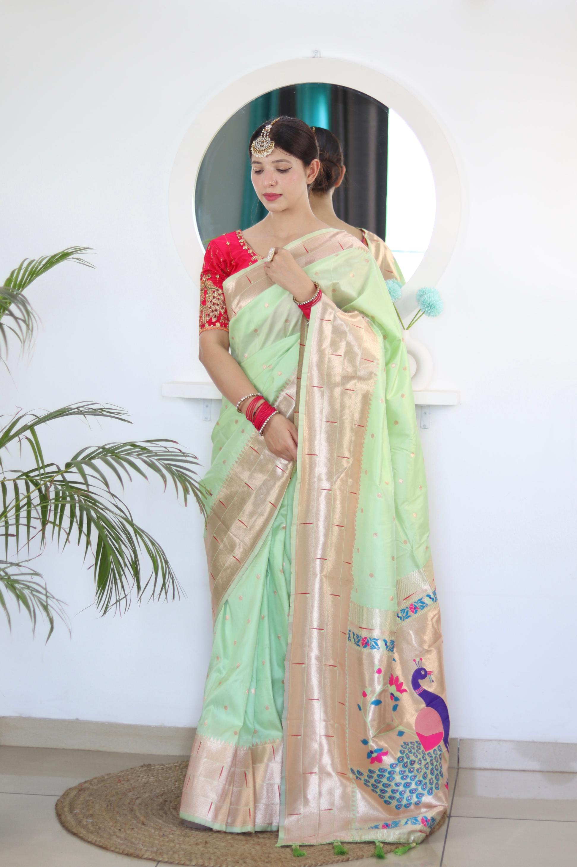 Pista Maroon Paithani Silk Saree