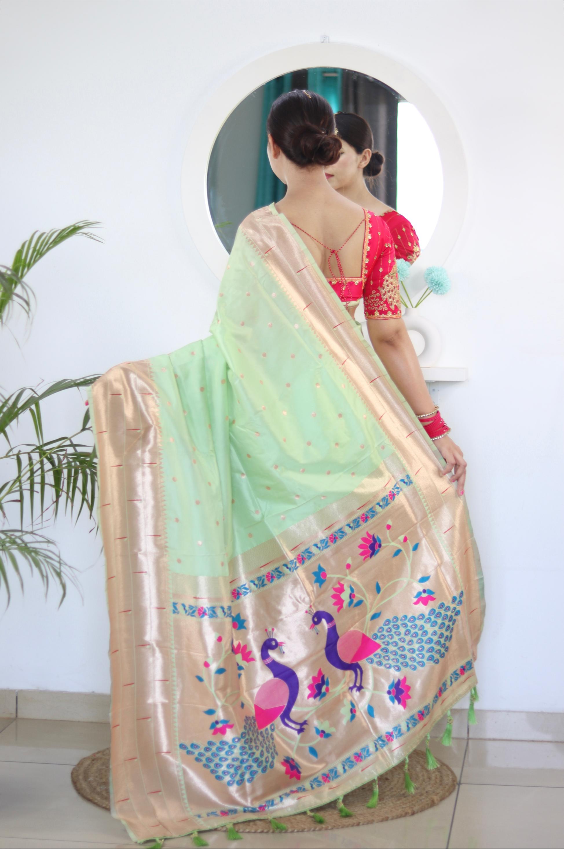 Pista Maroon Paithani Silk Saree — alternate view
