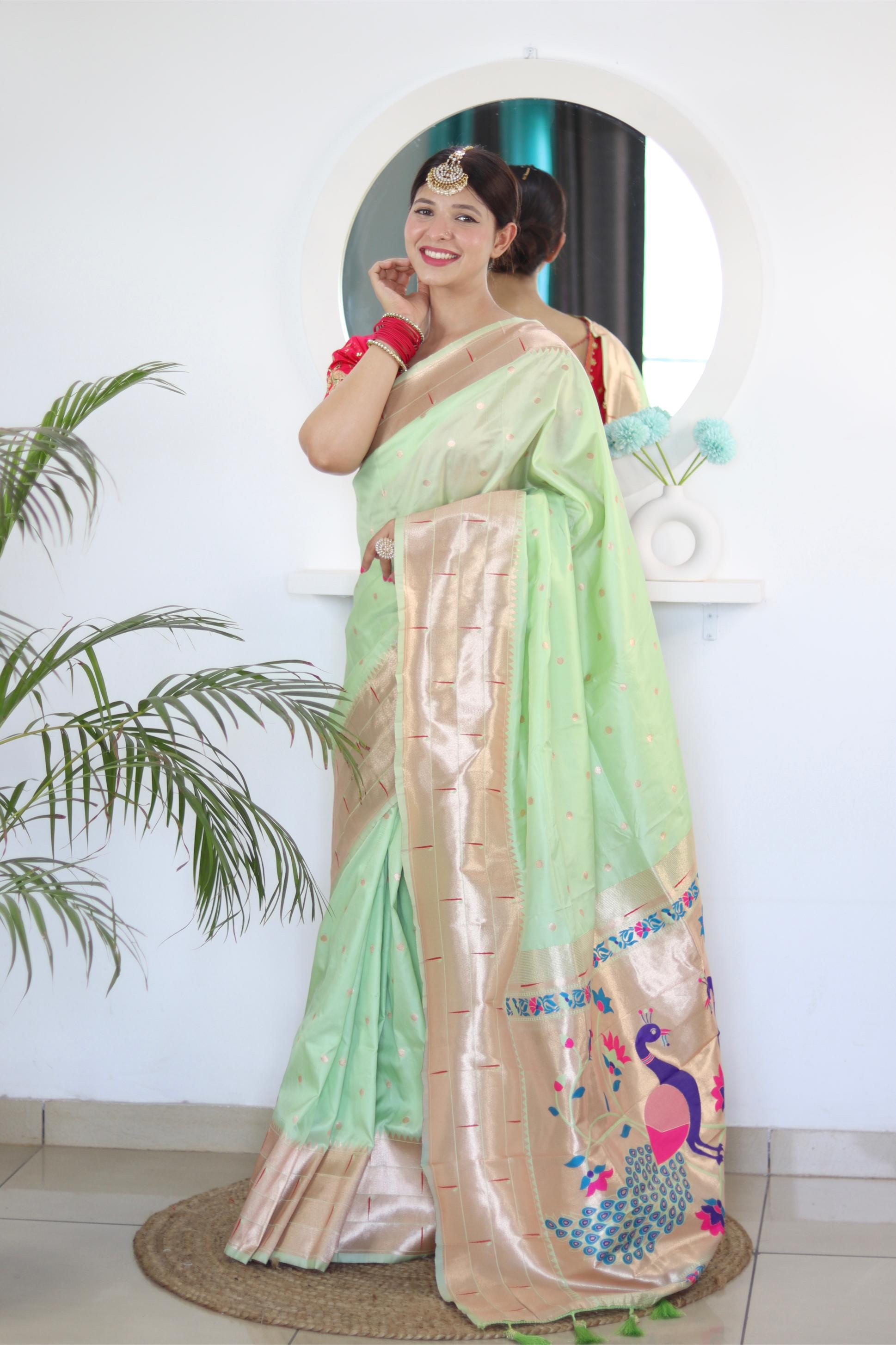 Pista Maroon Paithani Silk Saree