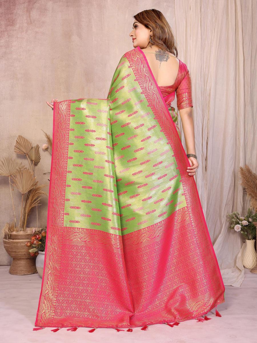 Pista N Pink Banarasi Tissue Silk Saree — alternate view
