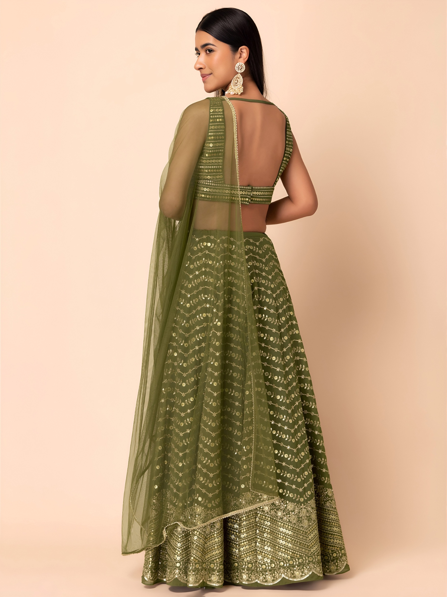 Pista One Shoulder Embroidery Georgette Lehenga Choli — alternate view