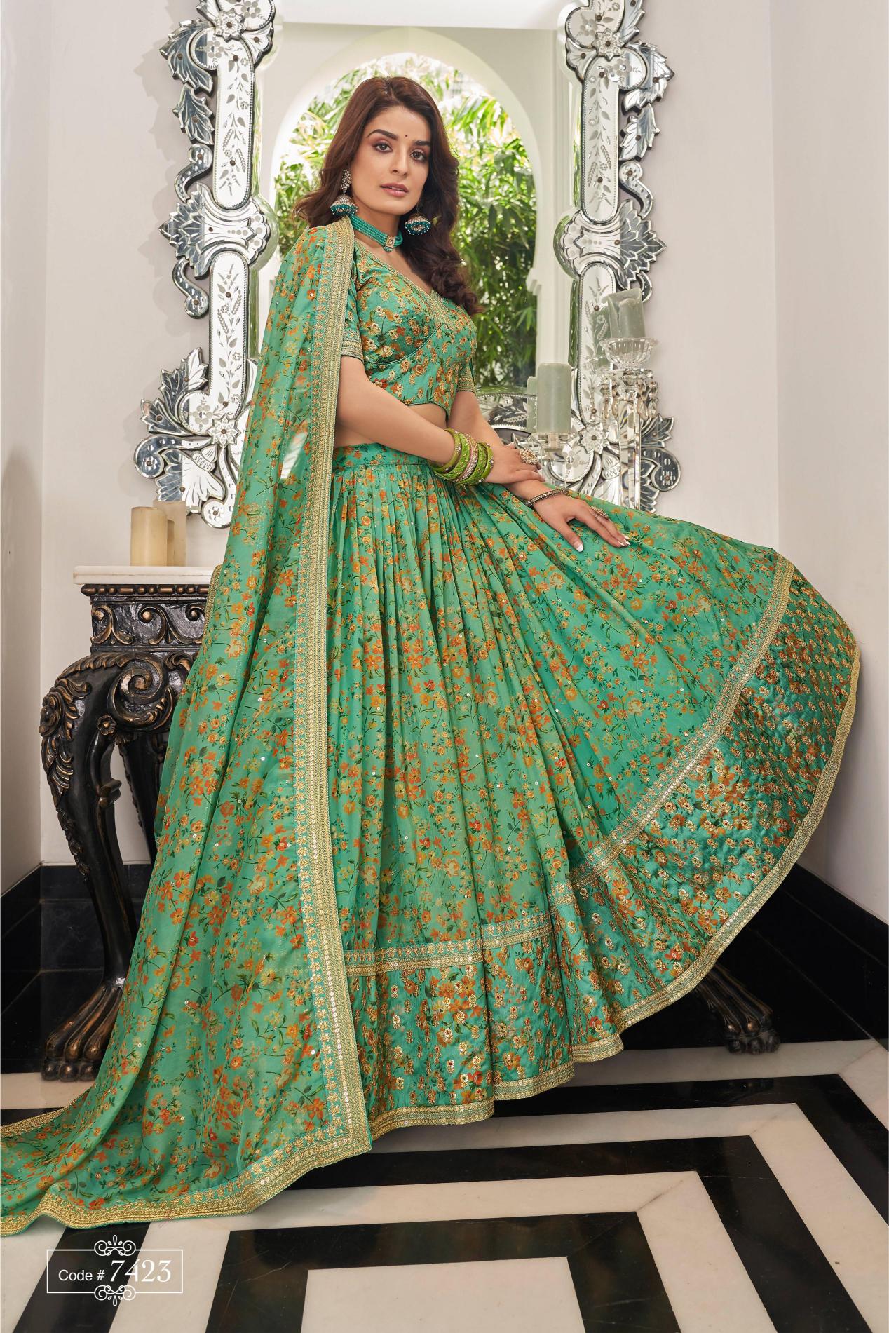 Pista Organza Lehenga Choli