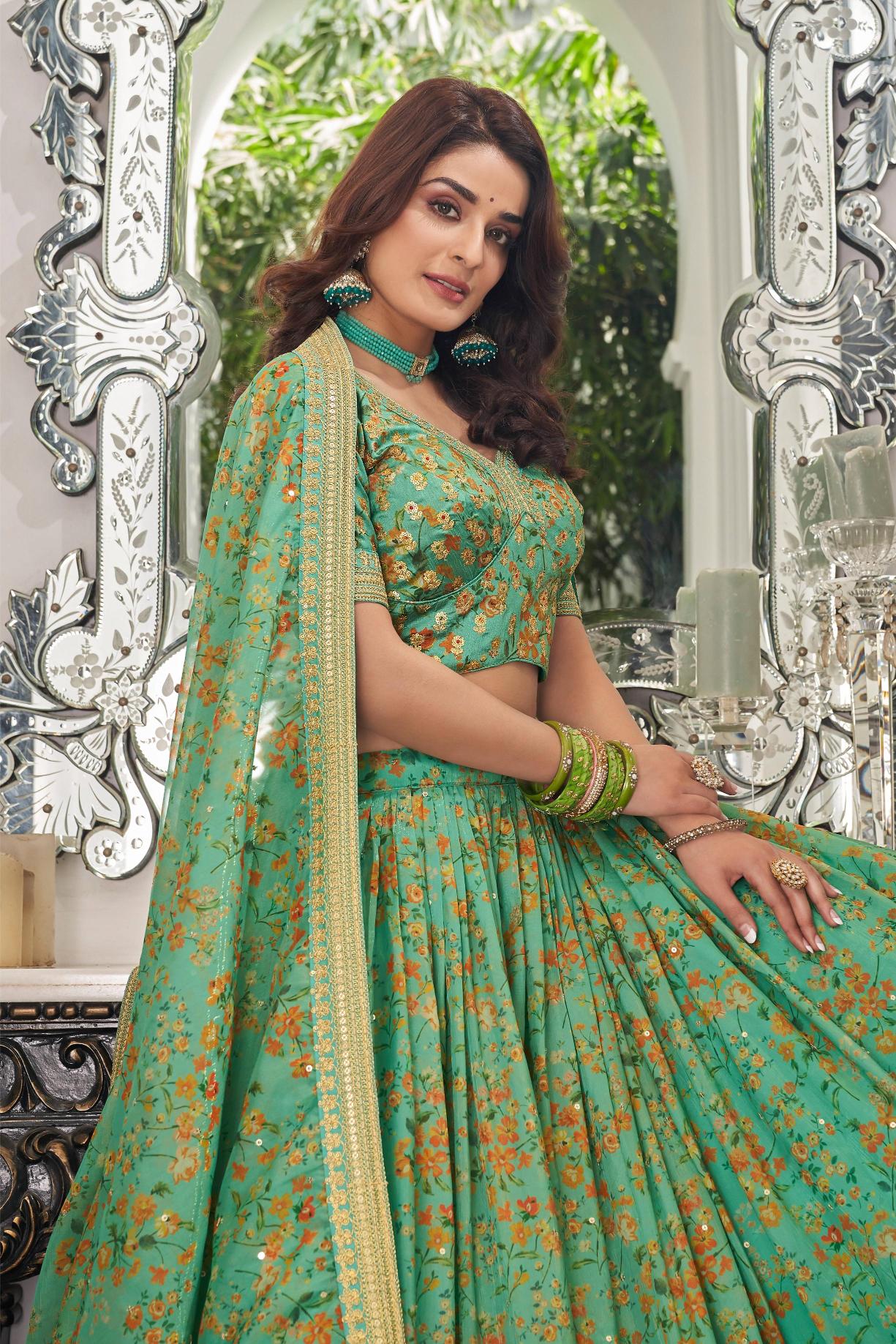 Pista Organza Lehenga Choli