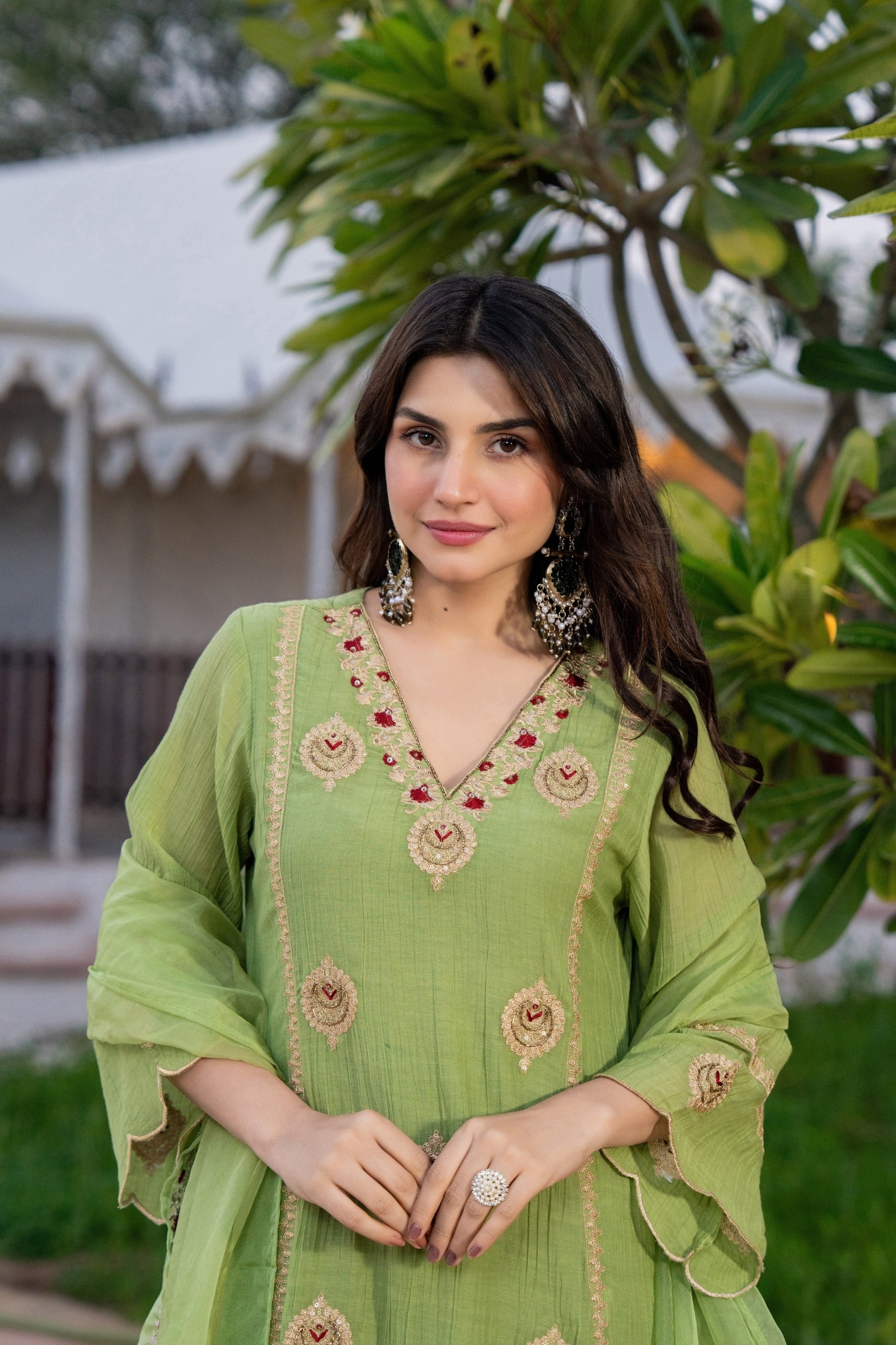 Pista Paisley Designer Embroidery Crunchy Straight Suit