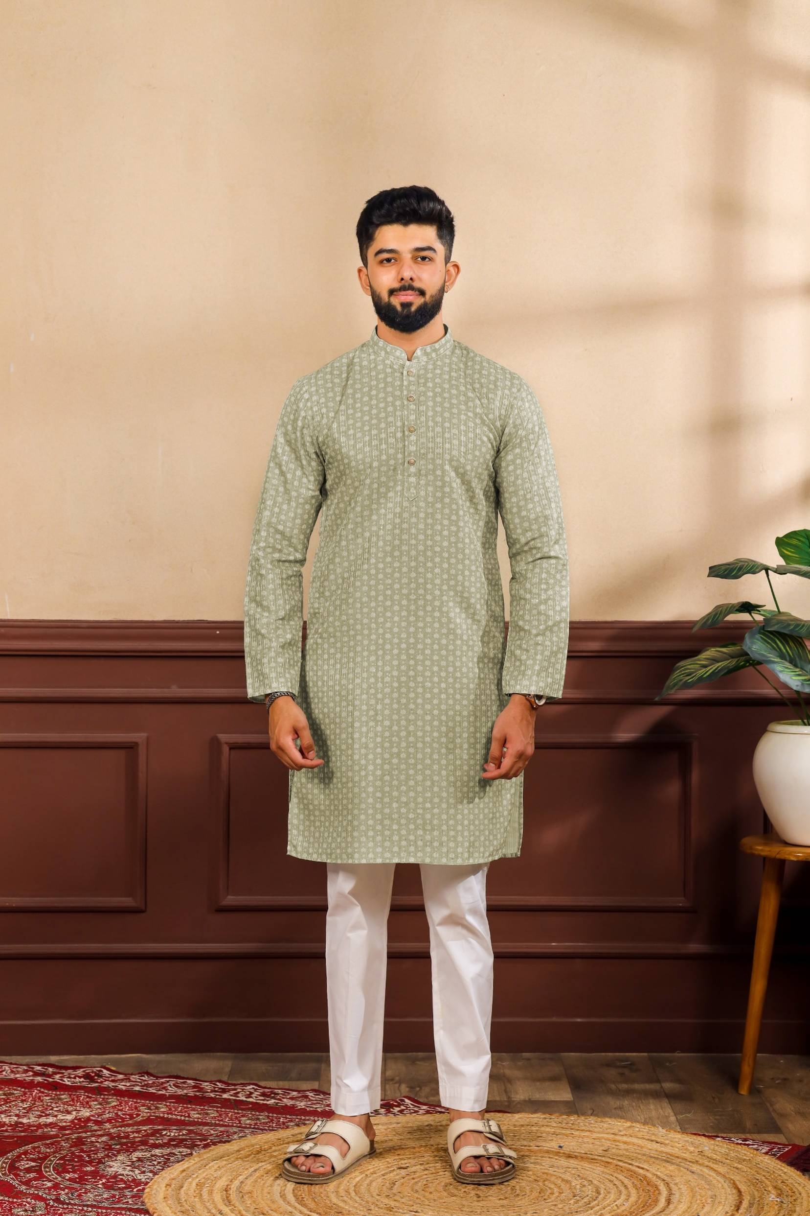 Pista Paisley Printed Art Silk Festive Kurta Pyjama