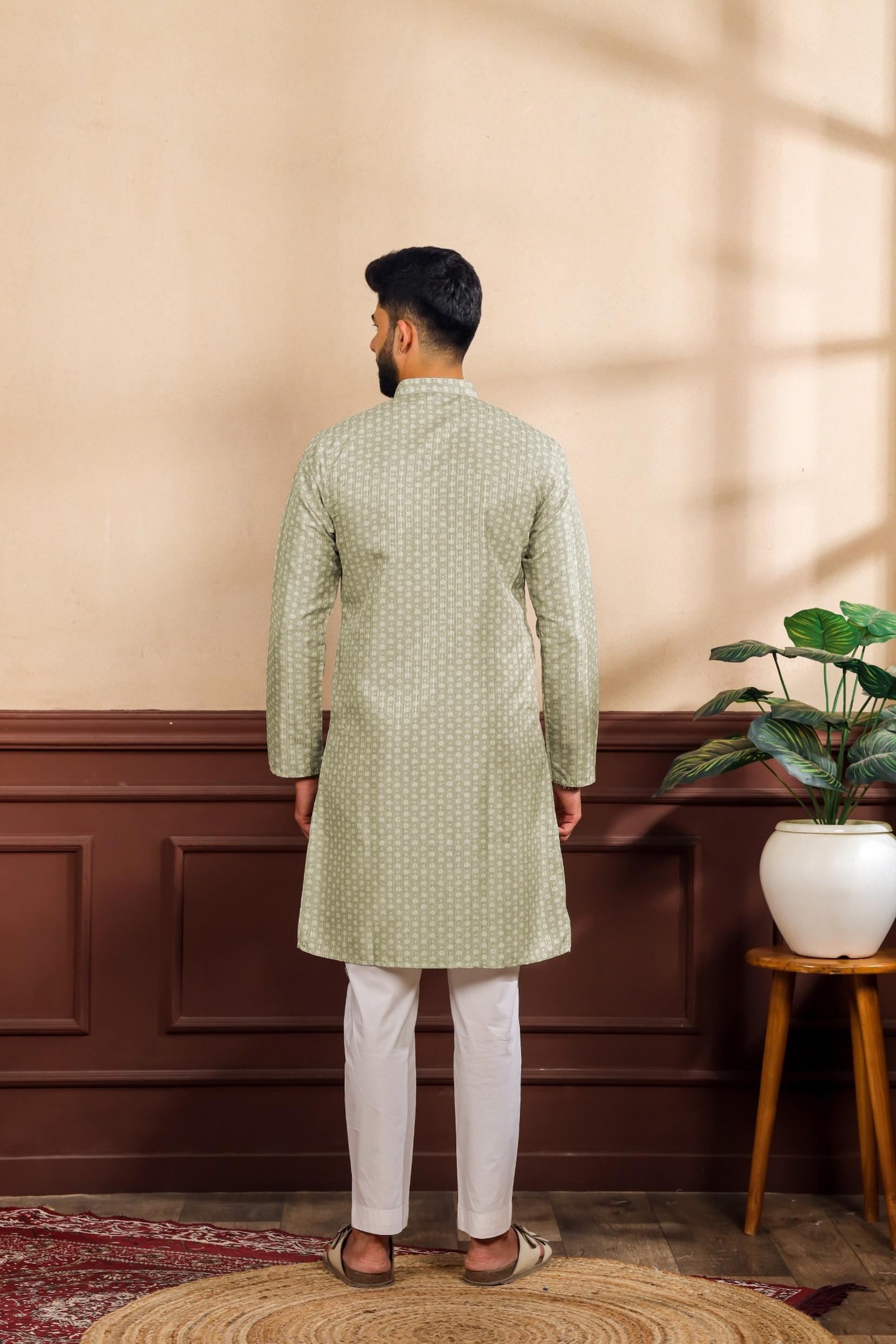Pista Paisley Printed Art Silk Festive Kurta Pyjama — alternate view