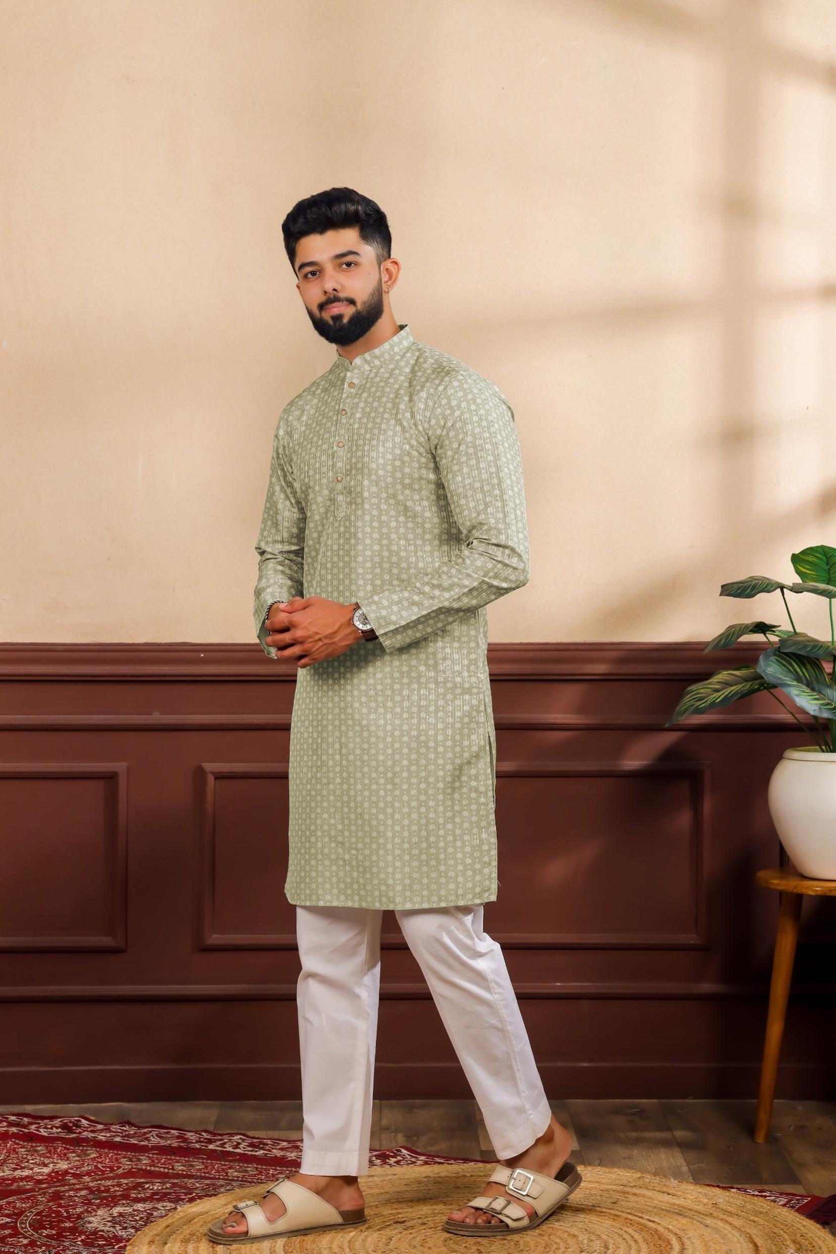 Pista Paisley Printed Art Silk Festive Kurta Pyjama