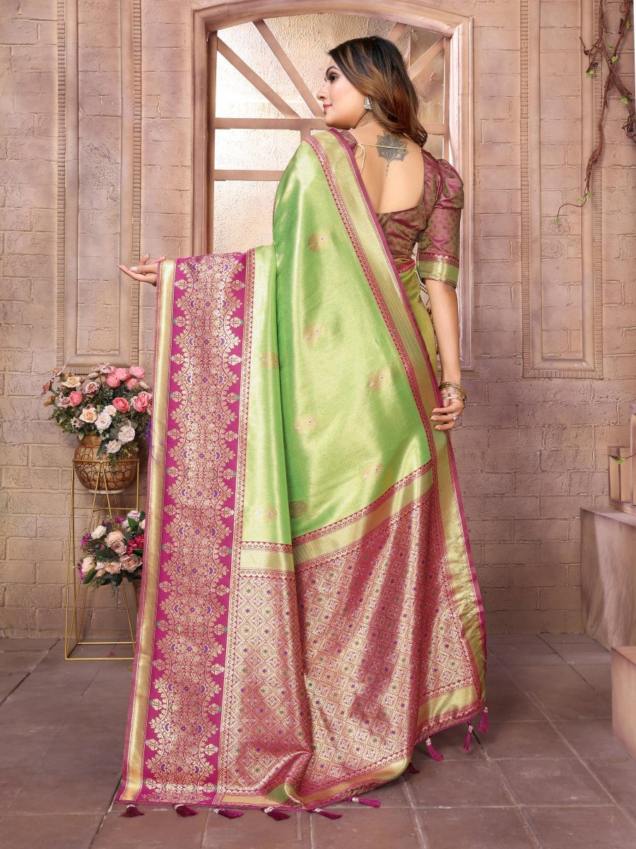 Pista Pink Banarasi Tissue Silk Saree — alternate view