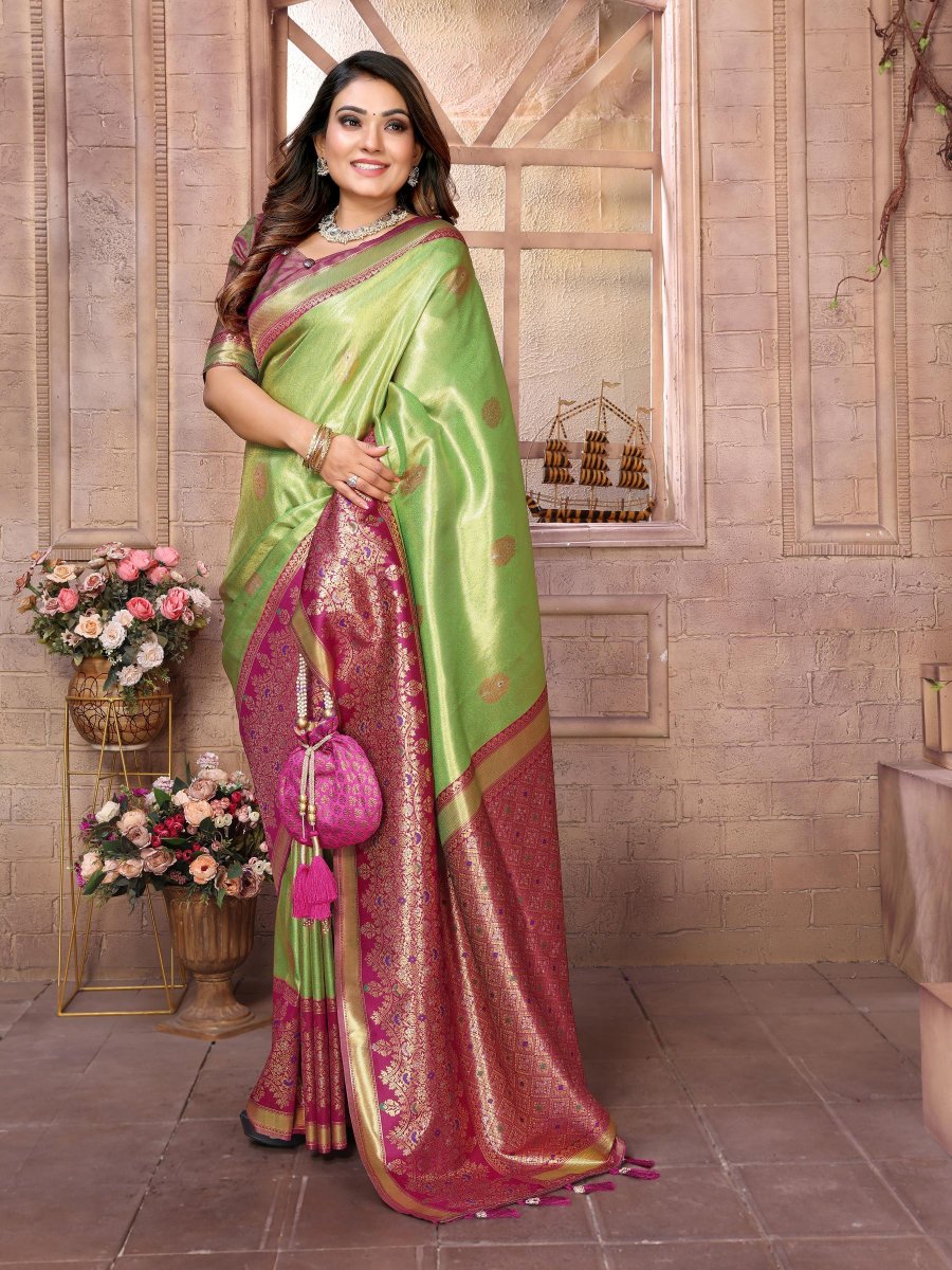 Pista Pink Banarasi Tissue Silk Saree
