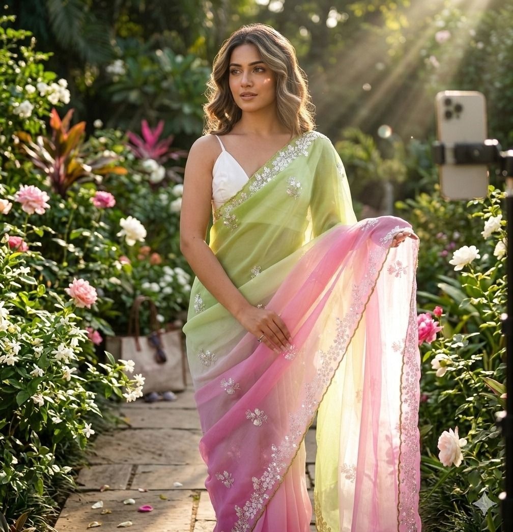 Pista-Pink Pixel Crush Saree
