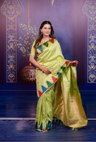 Pista Printed Jacquard Work Soft Silk Saree