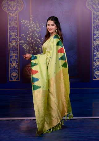 Pista Printed Jacquard Work Soft Silk Saree — alternate view