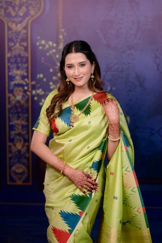 Pista Printed Jacquard Work Soft Silk Saree