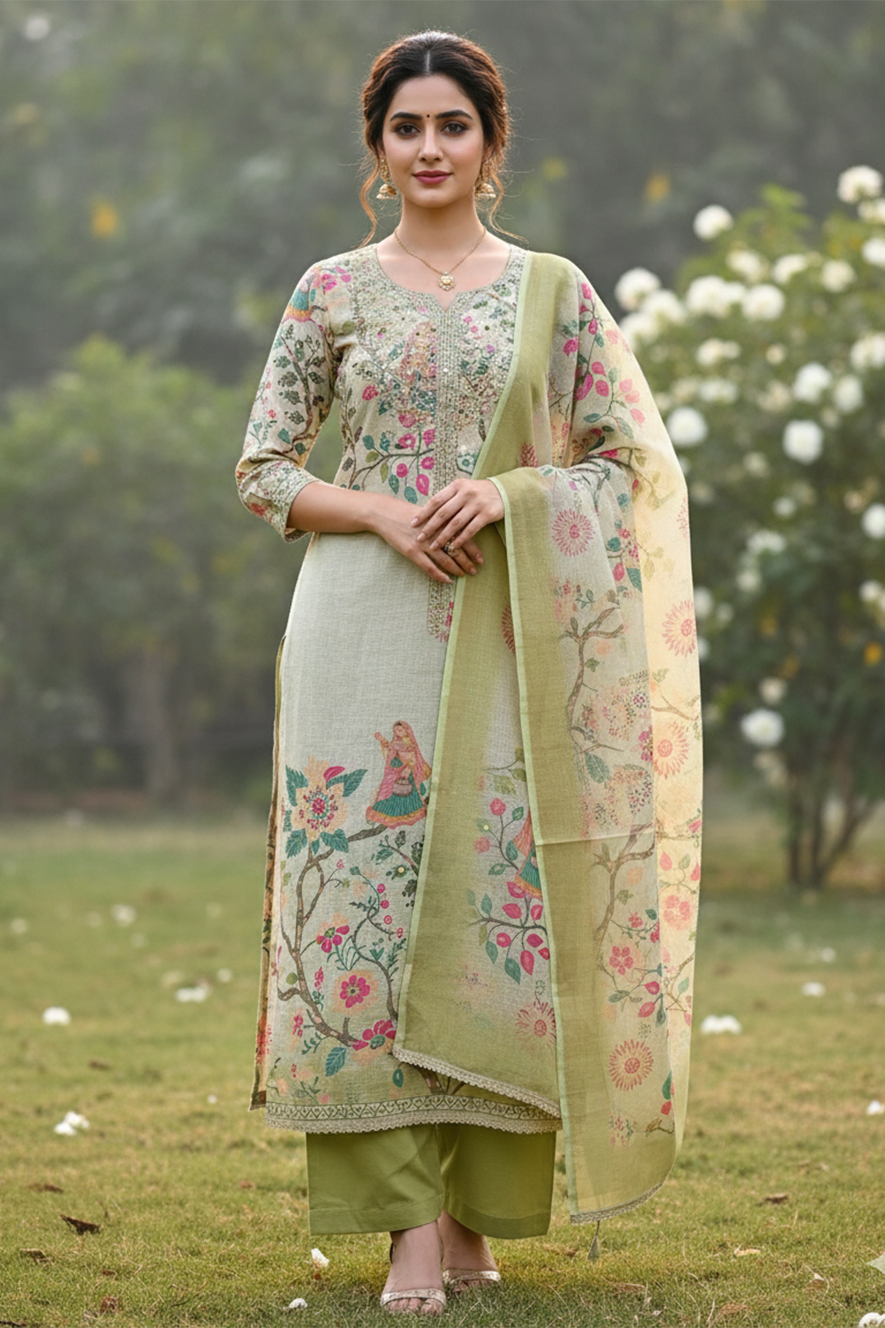 Pista Printed Linen Cotton Salwar Suit