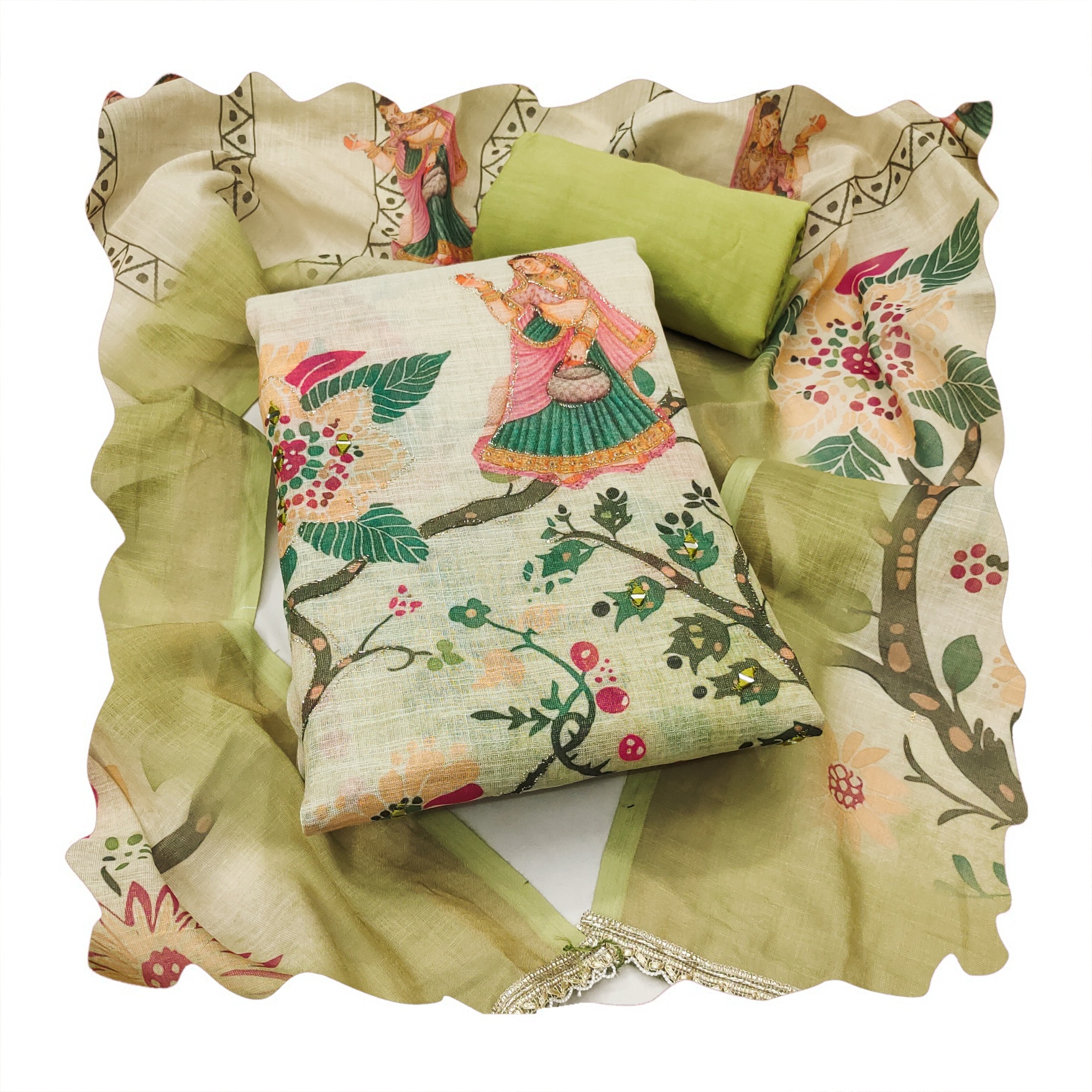 Pista Printed Linen Cotton Salwar Suit