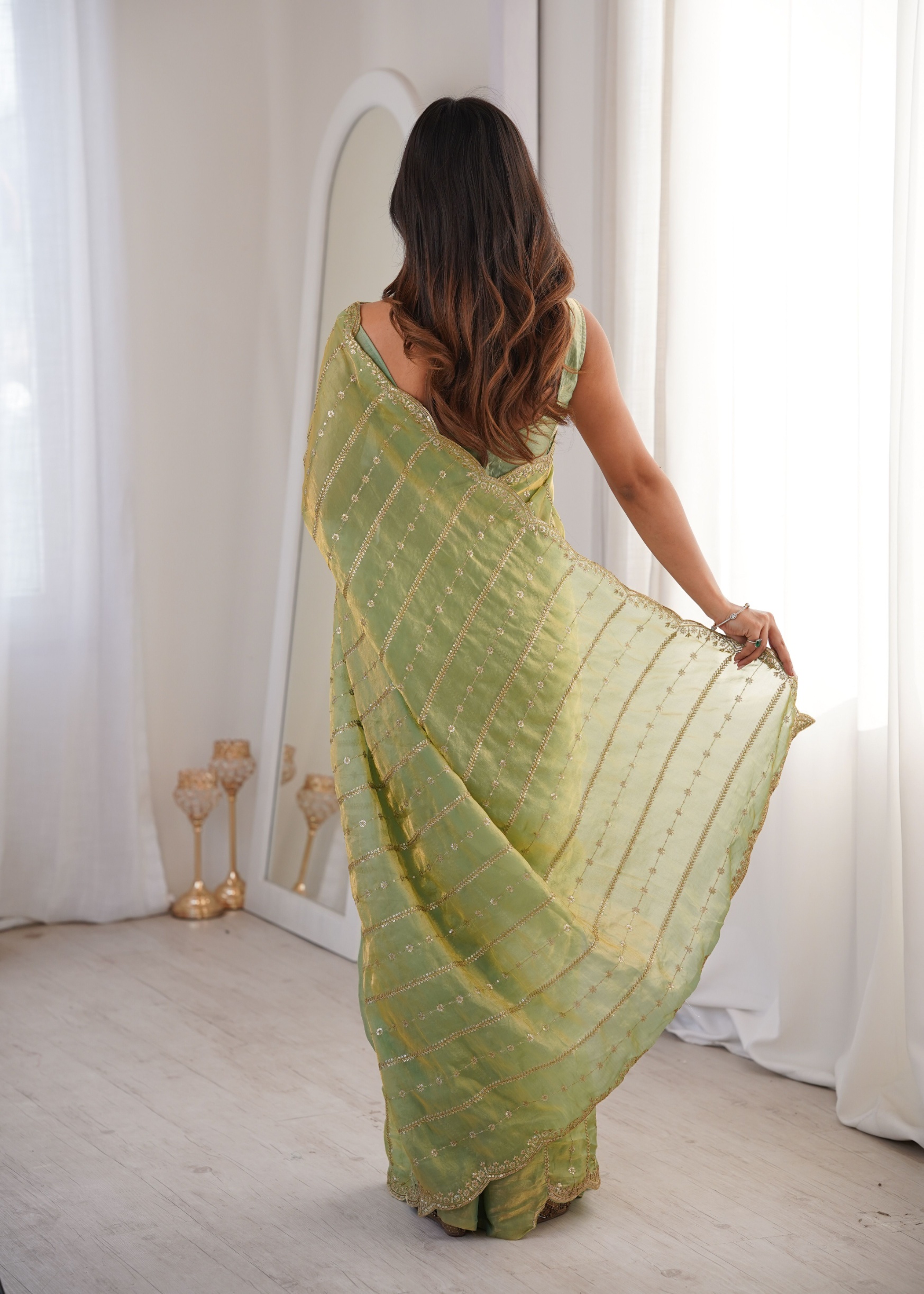 Pista Sequin Embroidered Fendy Satin Saree — alternate view