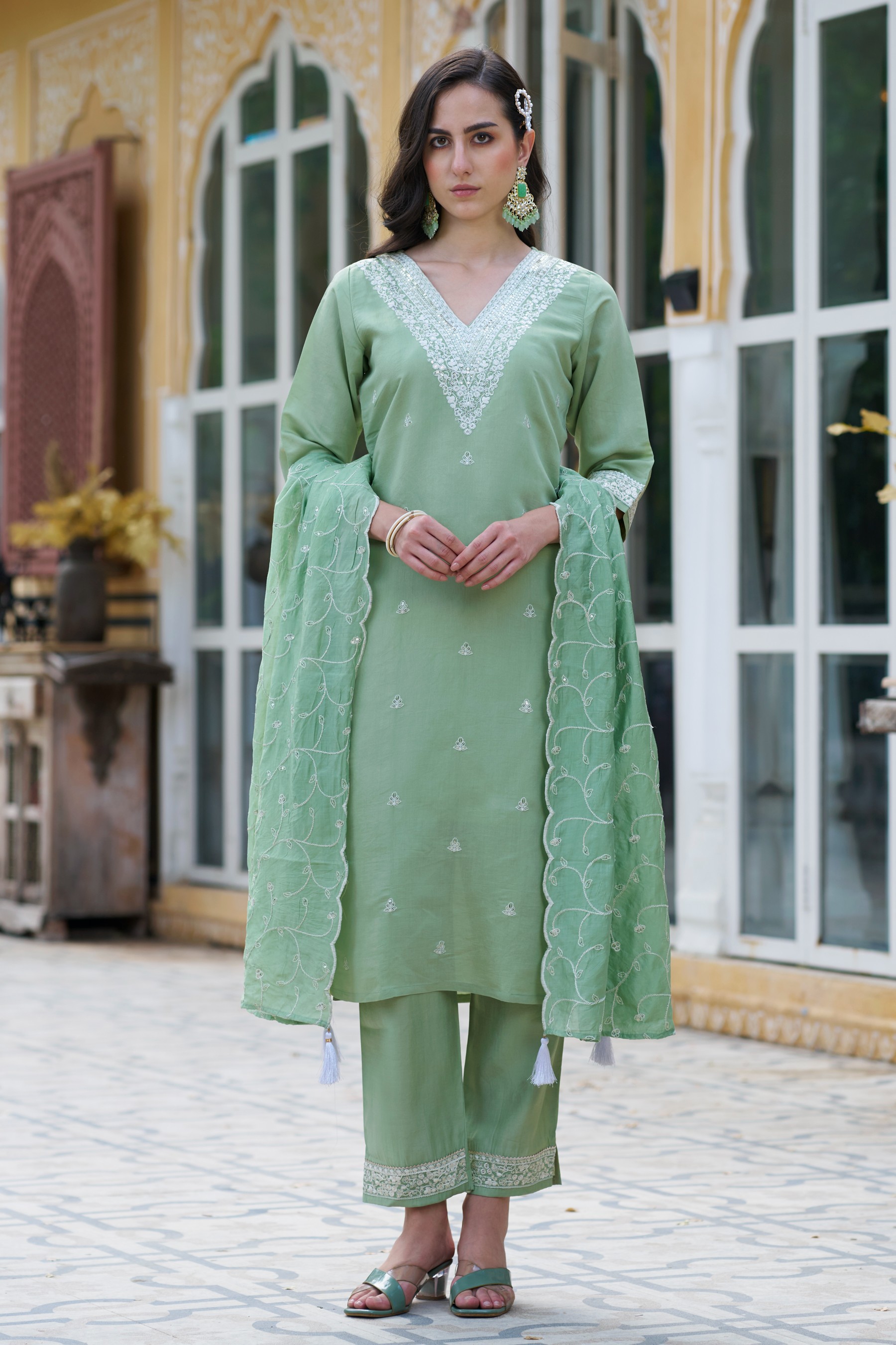 Pista Silk Blend Embroidered Salwar Suit