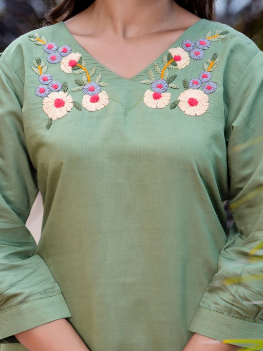 Pista Silk Blend Hand Embroidered Co-Ord Set